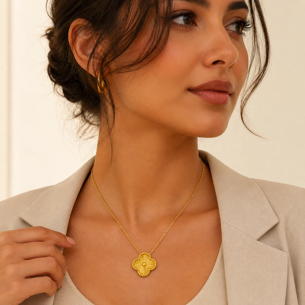 Golden Clover Flower Anti Tarnish Necklace - Image 2