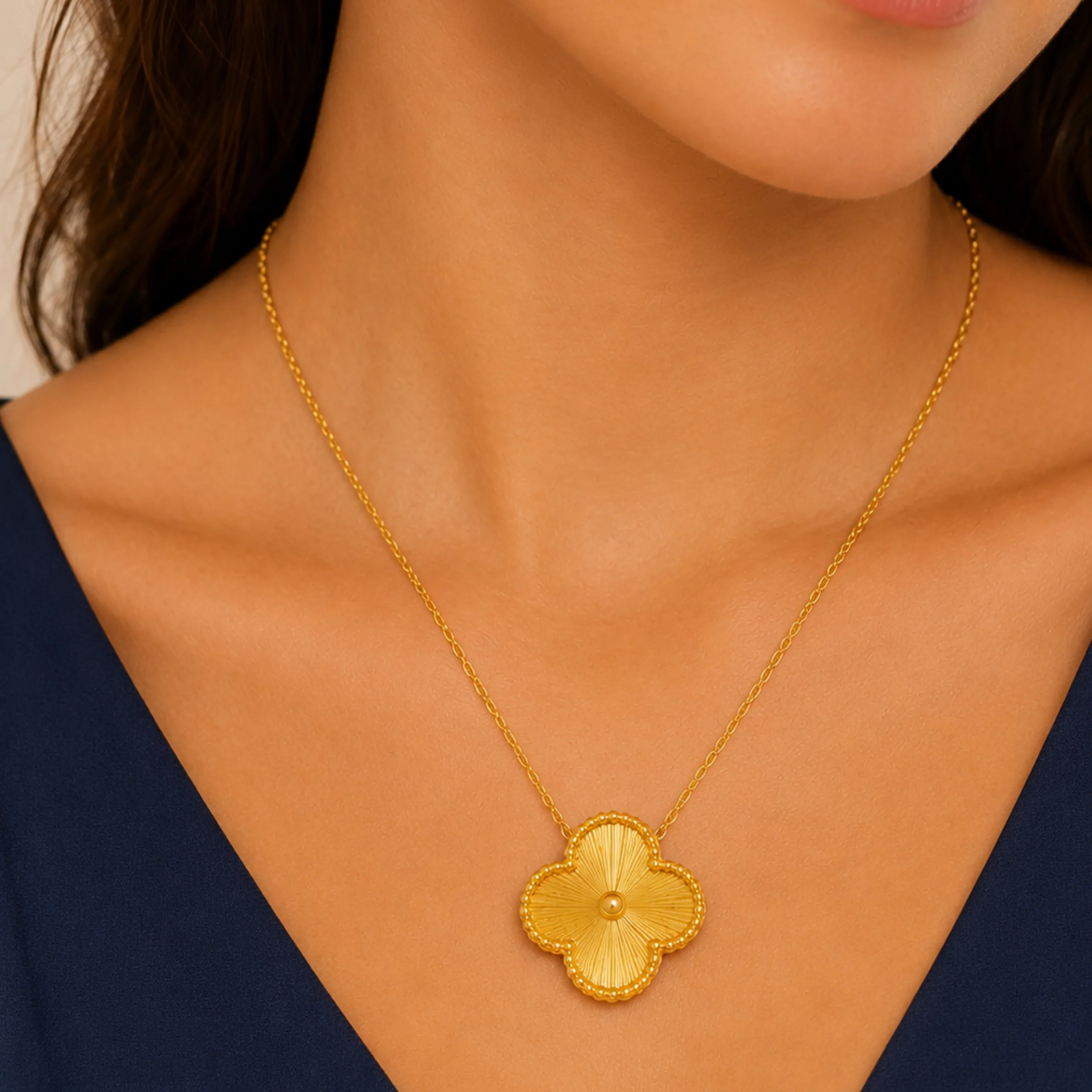 Golden Clover Flower Anti Tarnish Necklace - Image 3