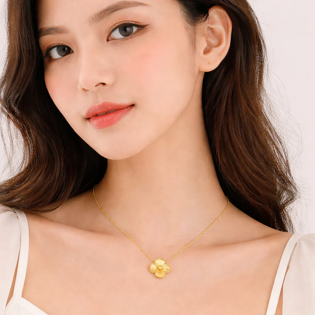 Golden Clover Flower Anti Tarnish Necklace - Image 5
