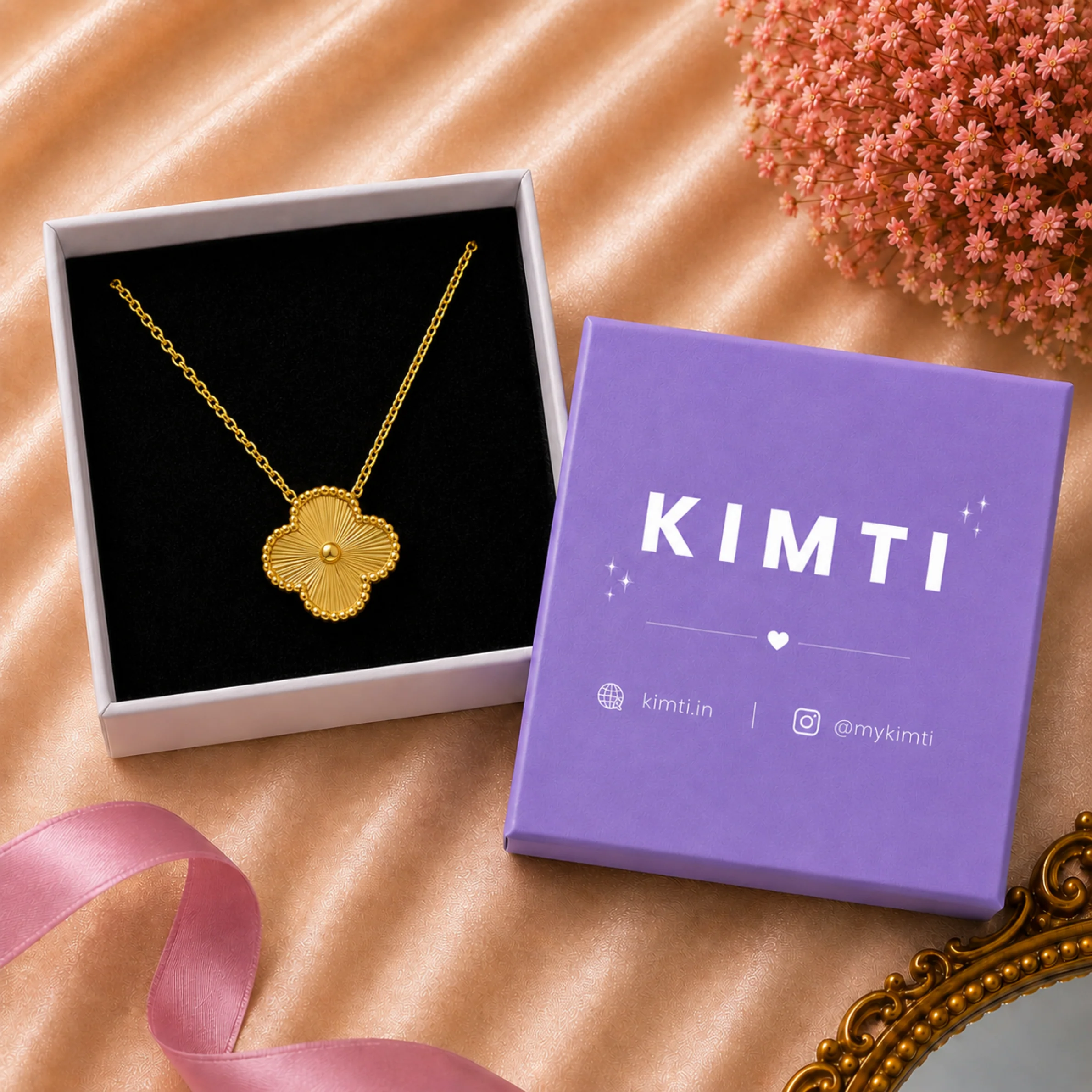 Golden Clover Flower Anti Tarnish Necklace - Image 6