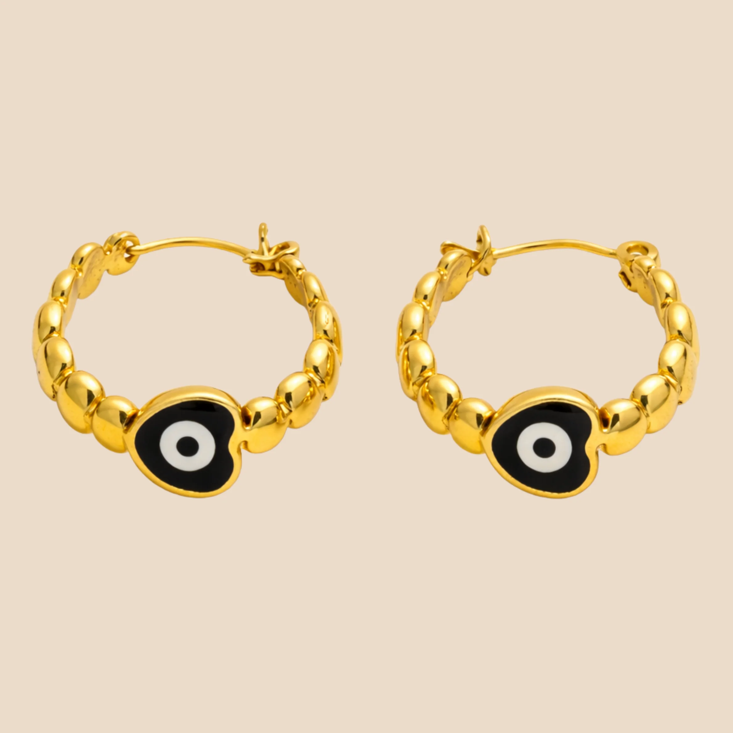 Golden Evil Eye Hoop Earrings - Image 2