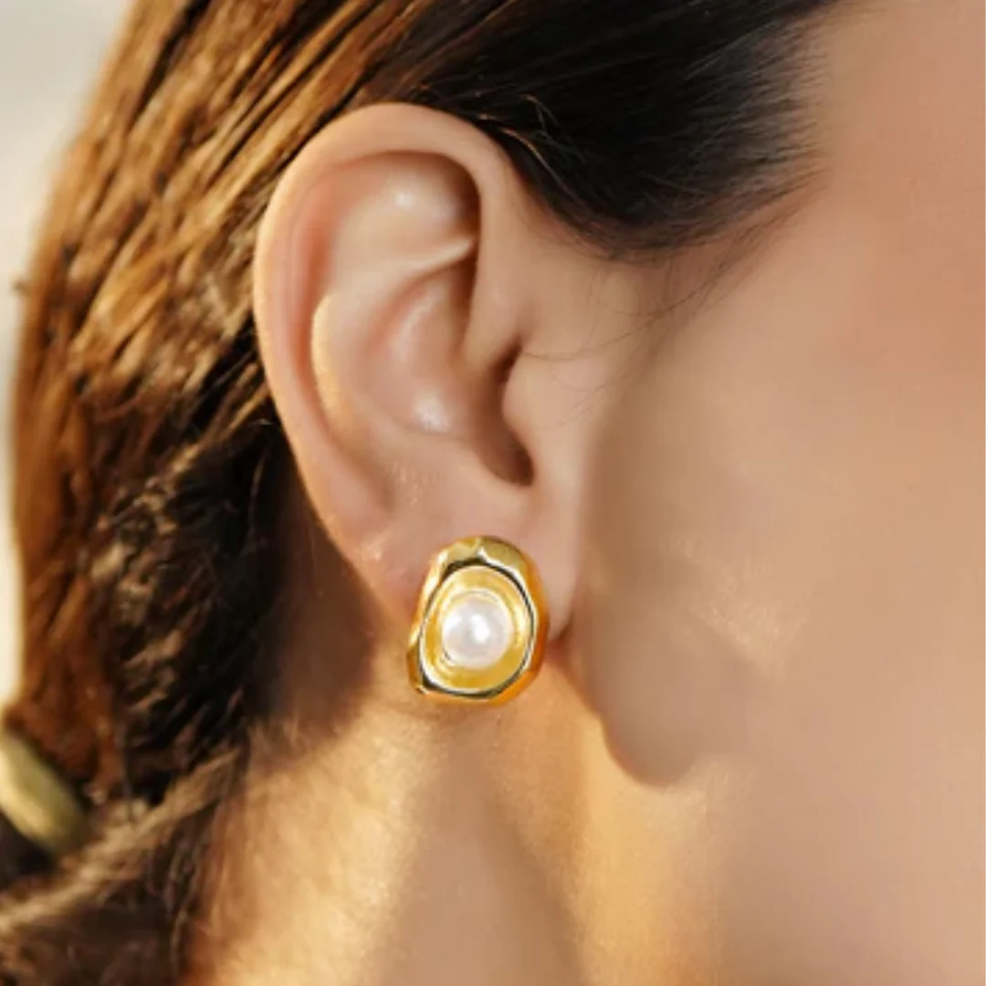Golden Halo Pearl Earrings - Image 2