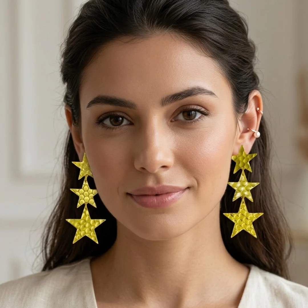 Golden Star Statement Earrings - Image 2