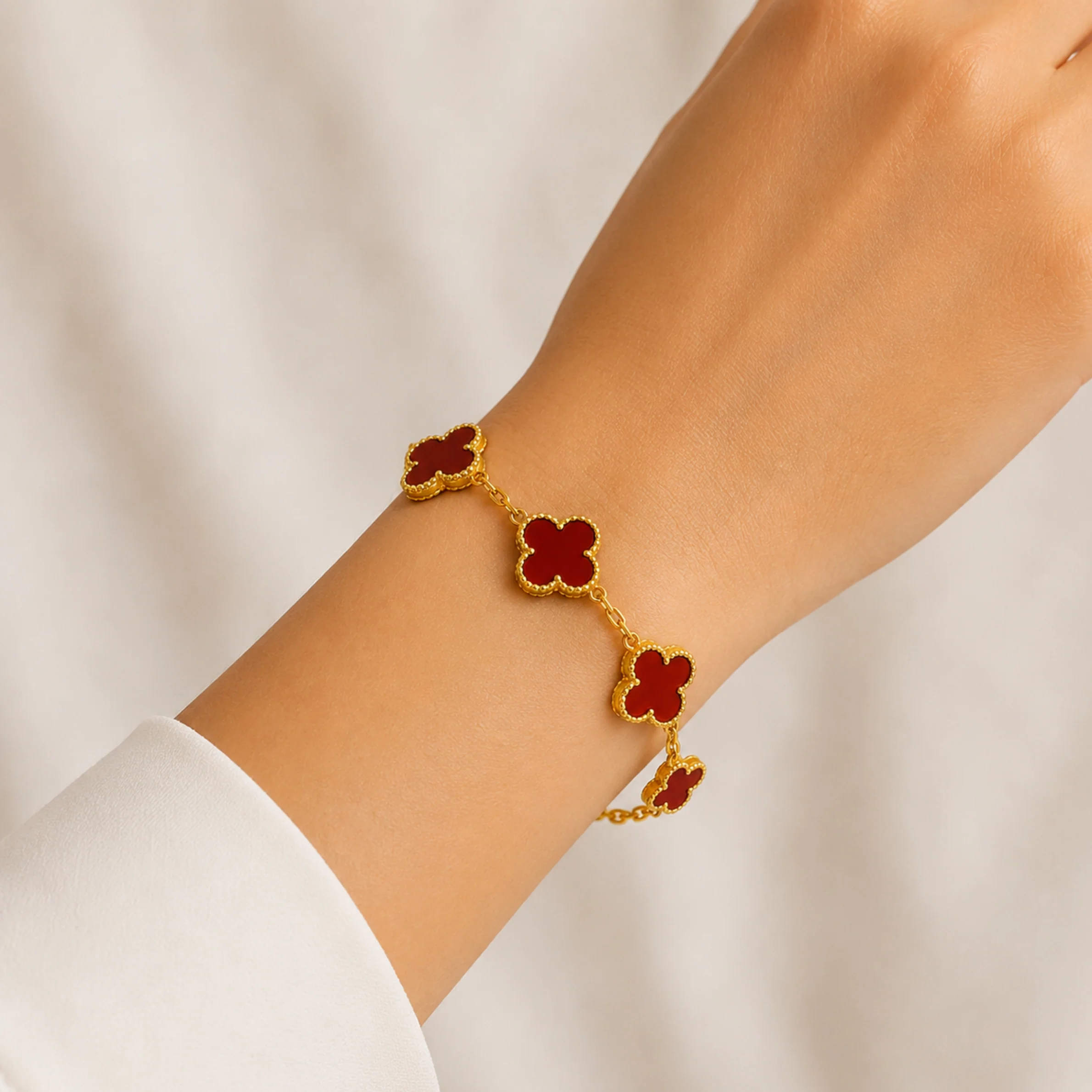 Golden Red Clover Chram Anti Tarnish Bracelets - Image 3