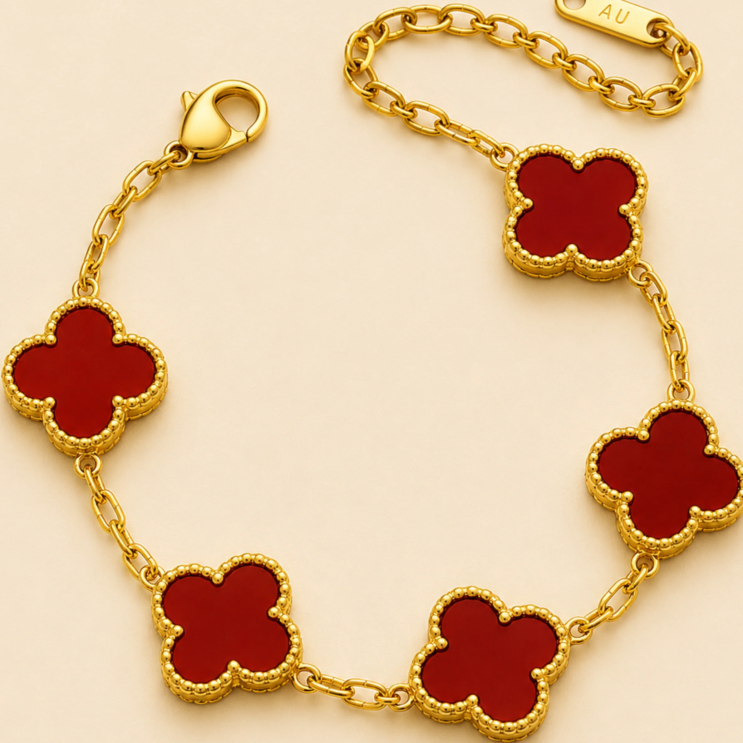 Golden Red Clover Chram Anti Tarnish Bracelets - Image 4