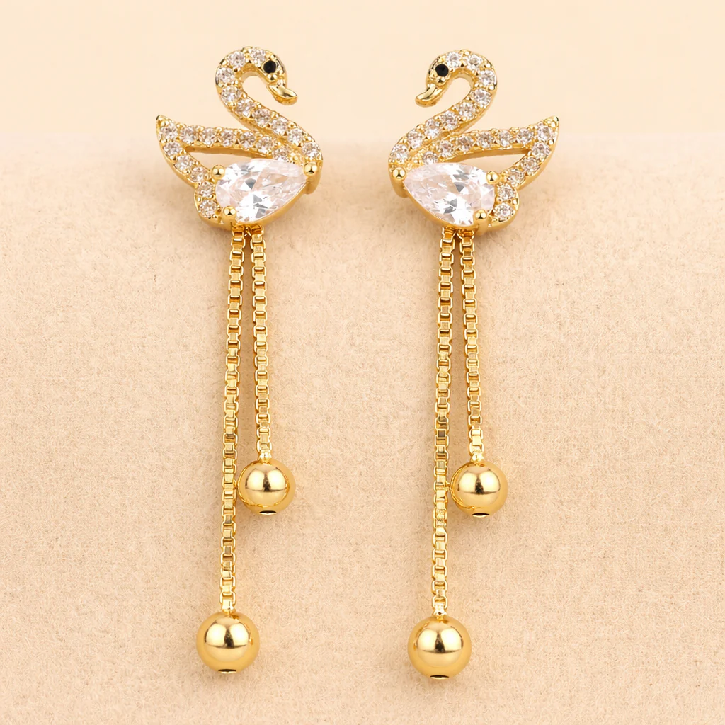 Golden Swan Drop Earrings