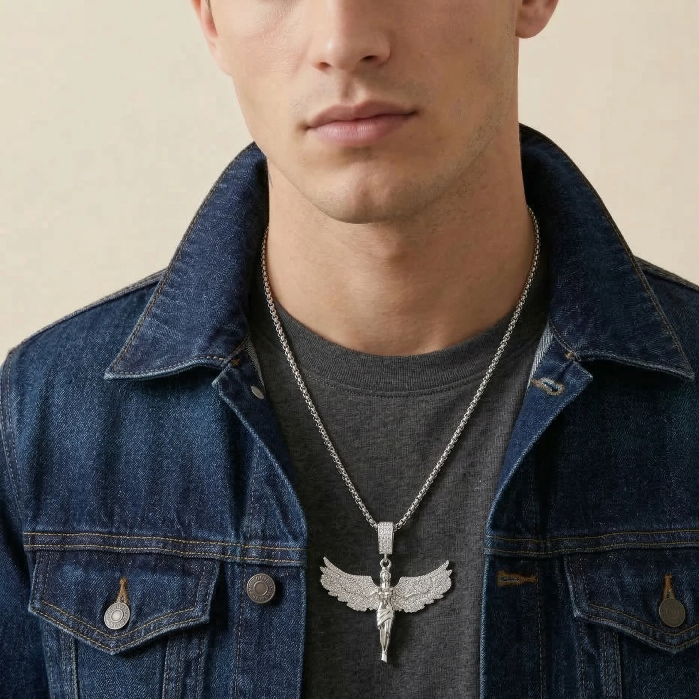 Men - Greek God Moissanite Anti Tarnish Necklace - Image 2