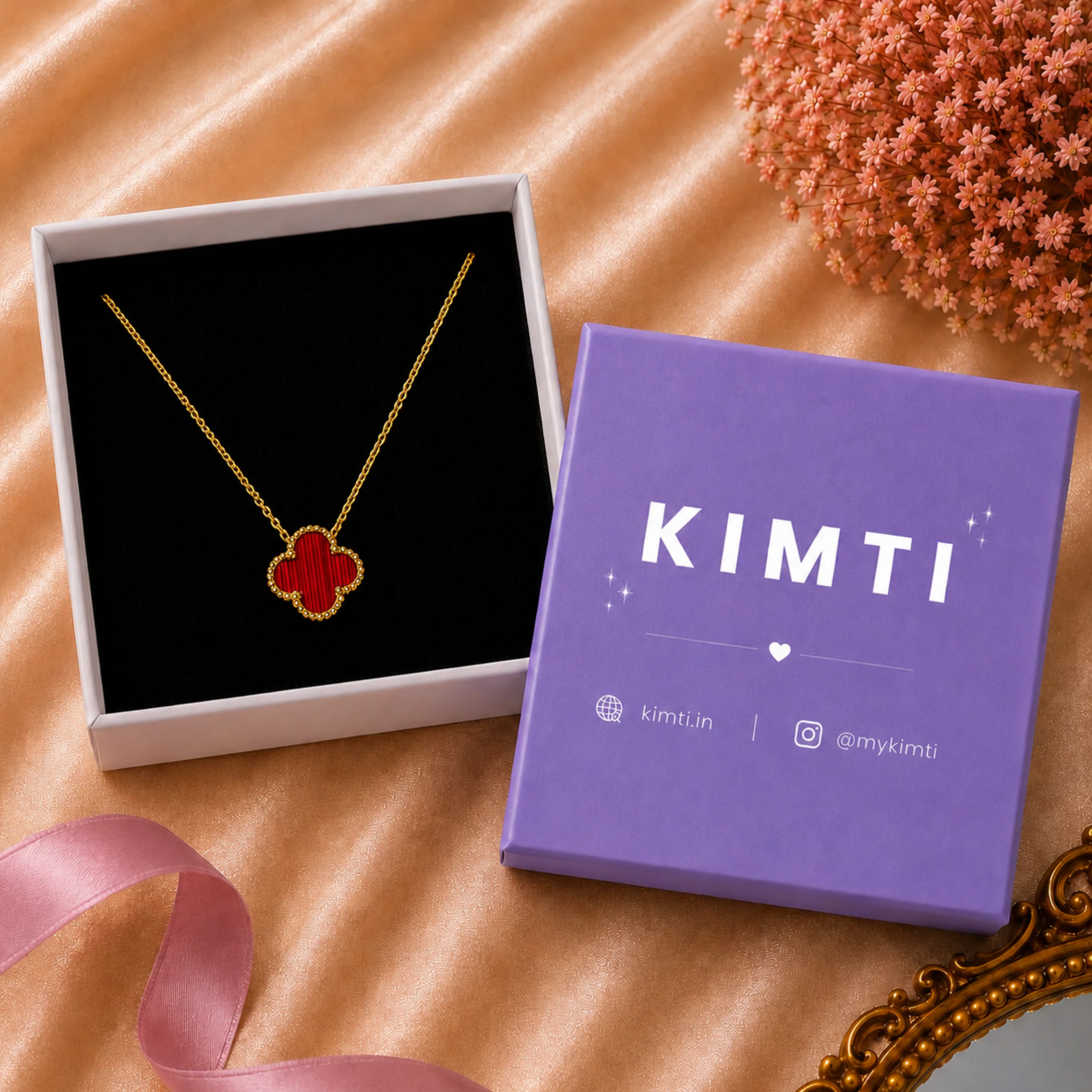 Red Pendant Clover Necklace - Image 6