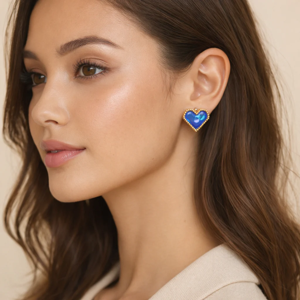 Heart Pearl Enamel Gold Earrings - Image 6