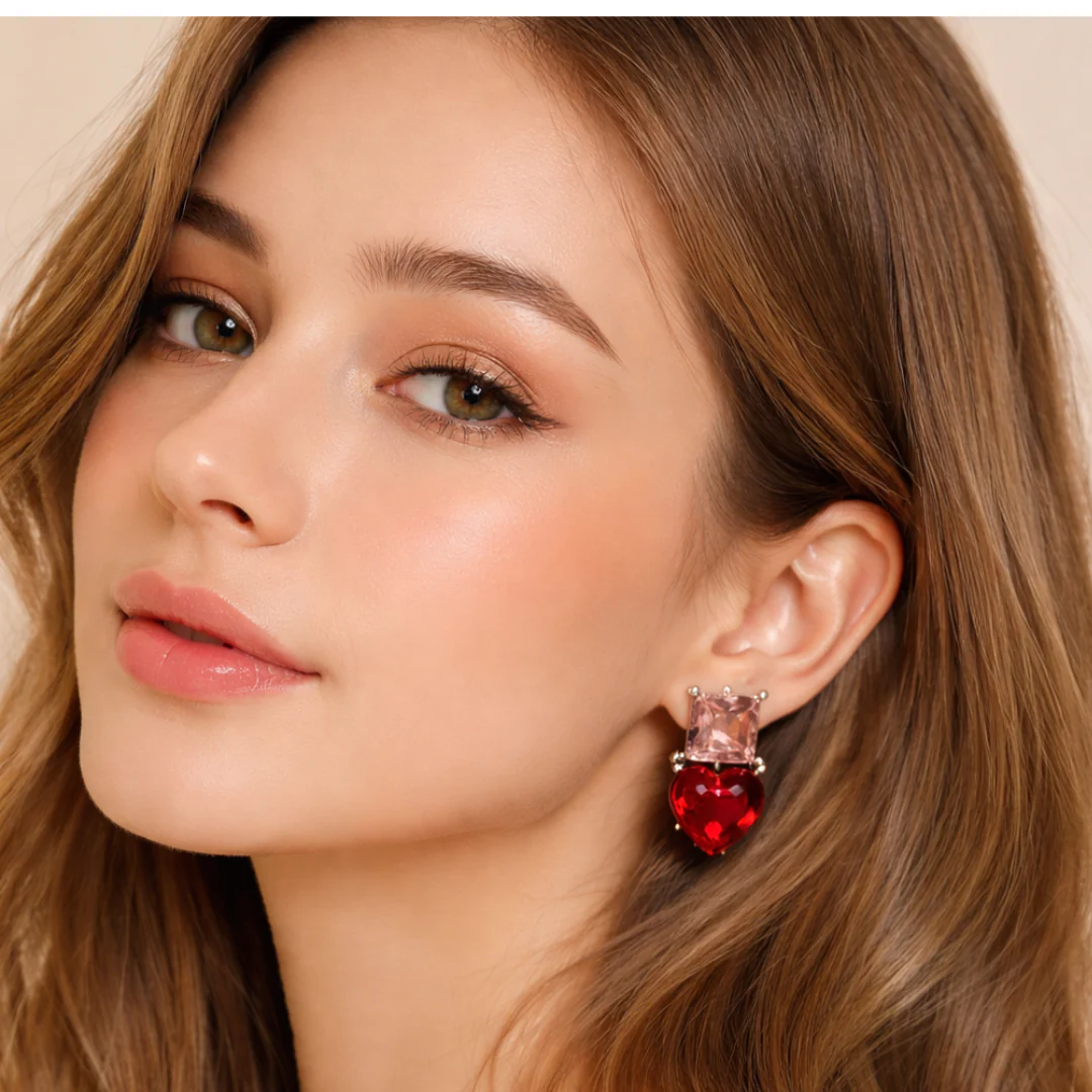 Heart Shaped Ruby Korean Earring - Image 2