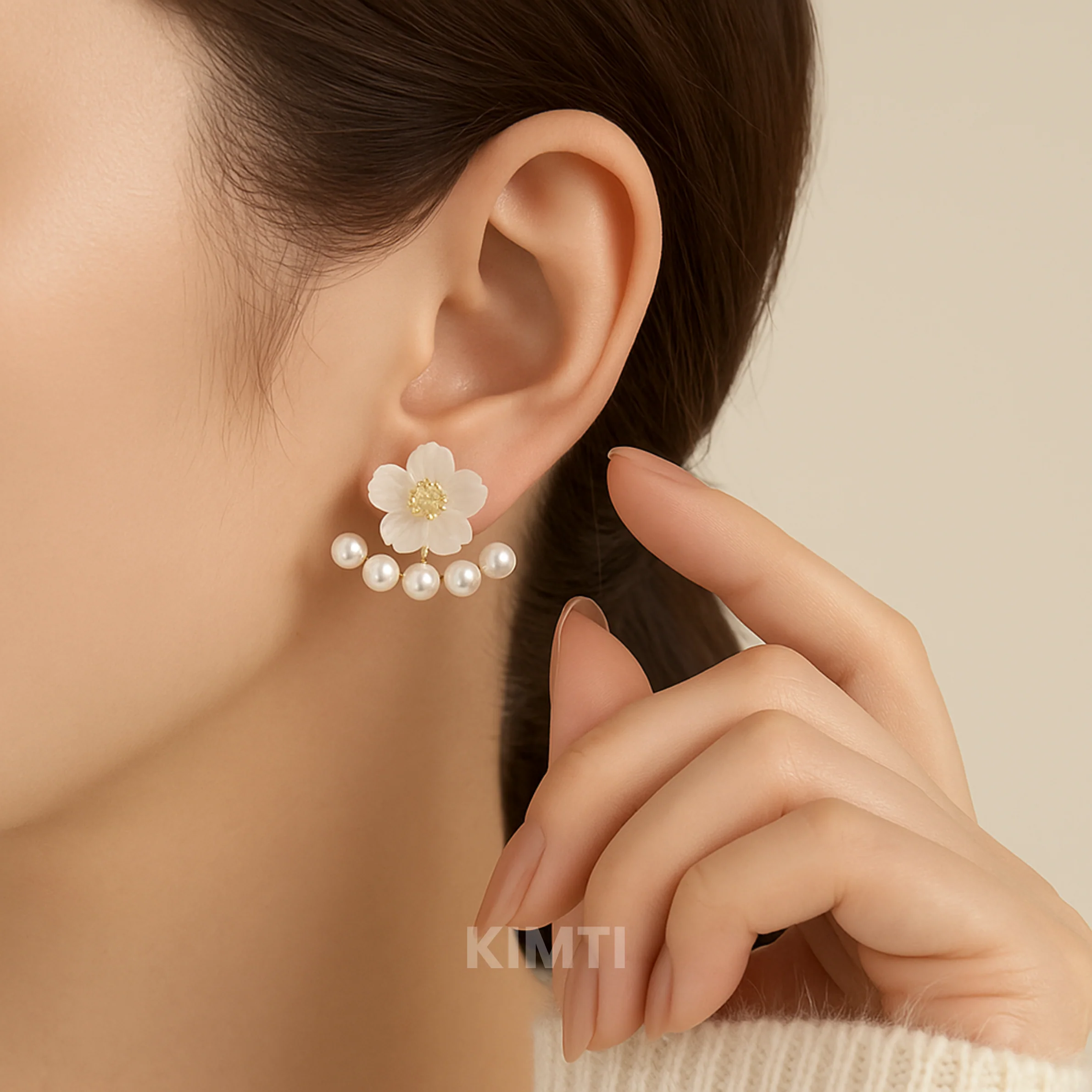 Just Rs 49 White Pearl Flower Stud Earrings - Image 2