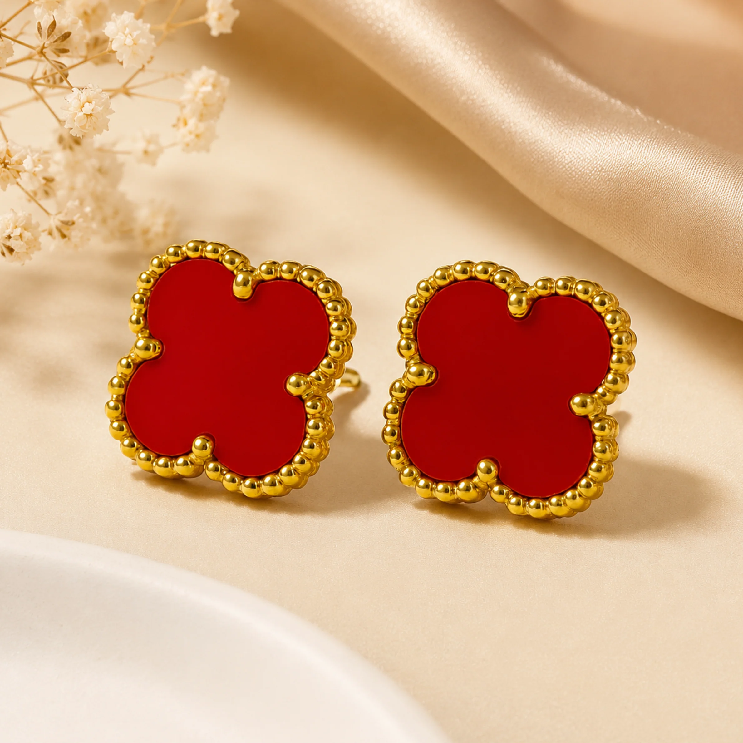 Red Clover Anti Tarnish Stud Earring - Image 3