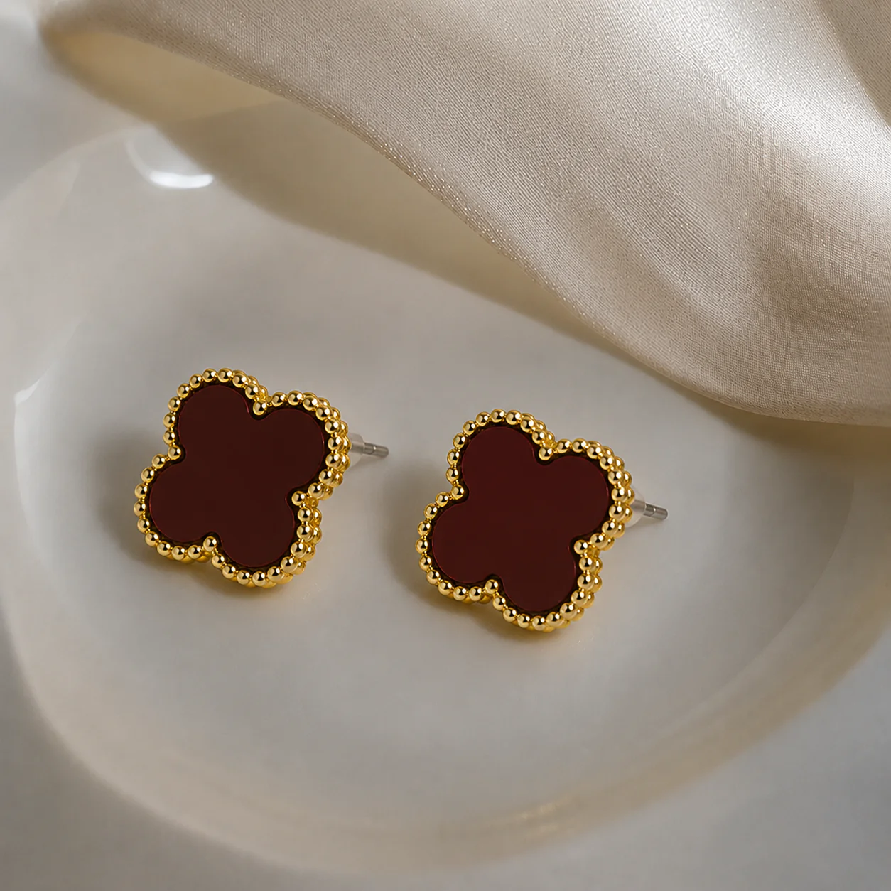 Scarlet Clover Anti Tarnish Stud Earrings - Image 6