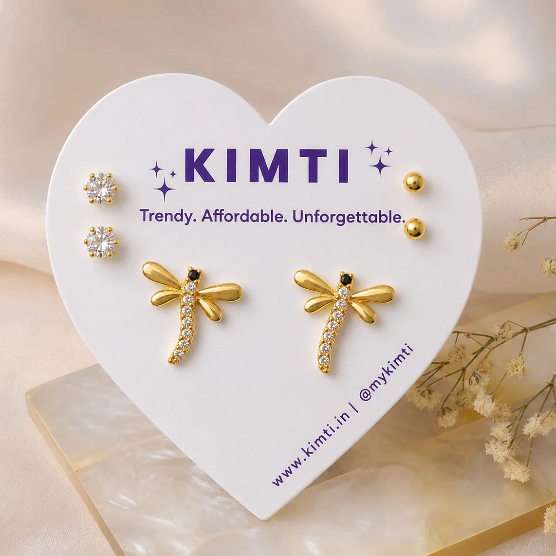 KIMTI Tiny Dragonfly Glam Combo Card Studs Earring