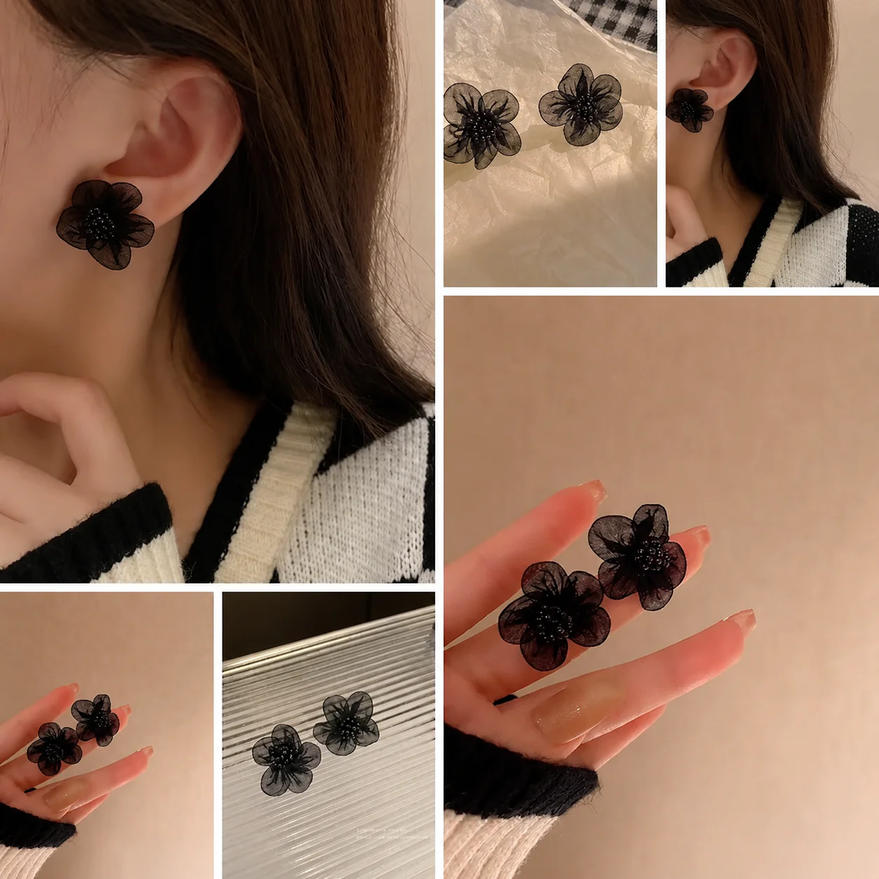 Fairy Fabric Black Lace Stud Earrings - Image 2