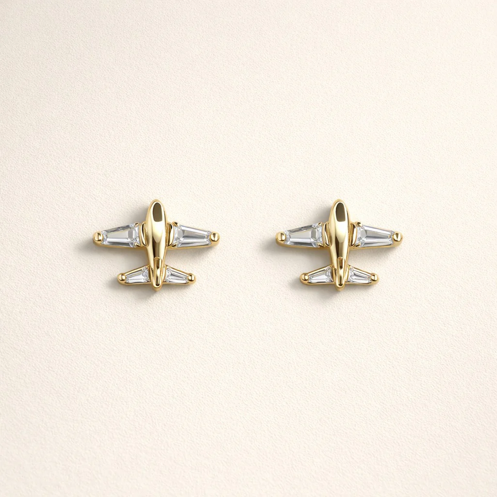 18K Gold Plated Airplane Crystal Stud Earrings