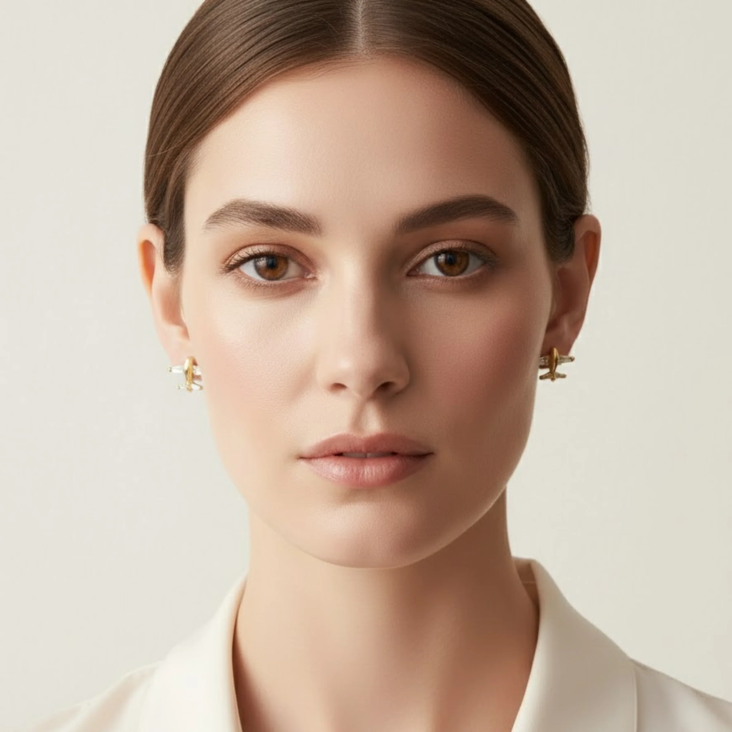 18K Gold Plated Airplane Crystal Stud Earrings - Image 2