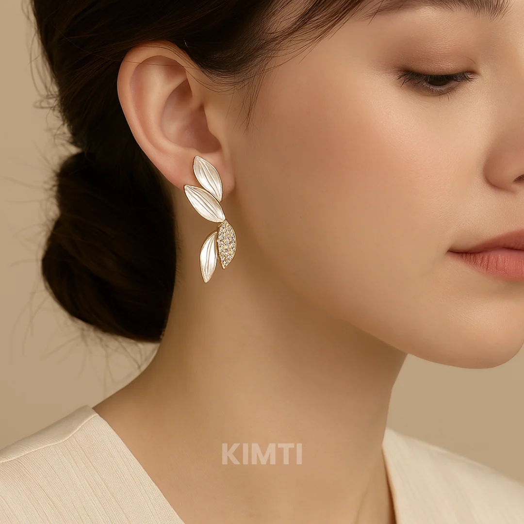 Korean Leaf Dangler Earring - Image 3