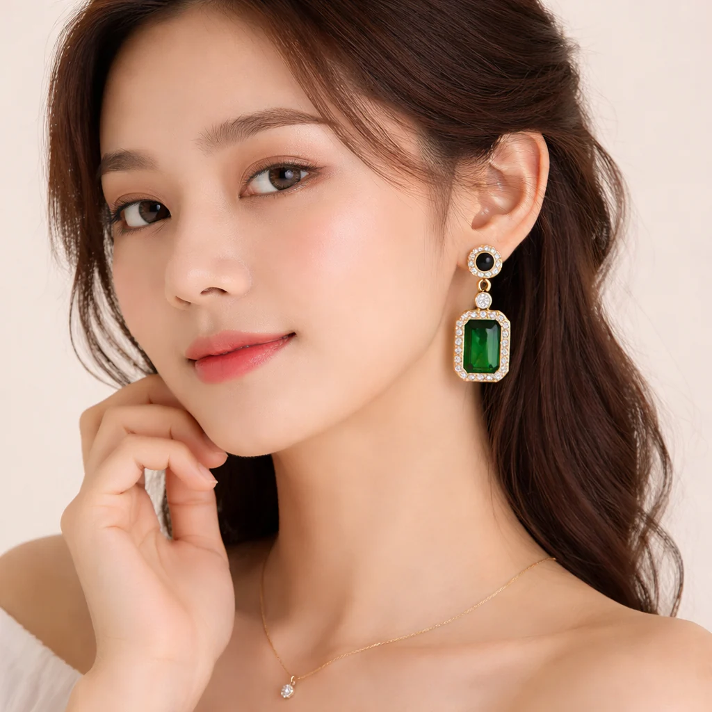 Regal Greenstone Gold Earrings - Image 4