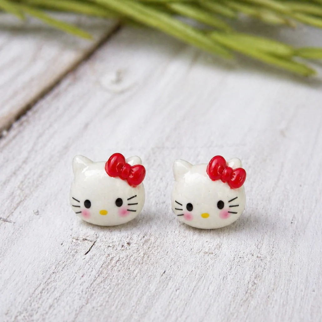 Lovely Kitty Smile Stud Earrings