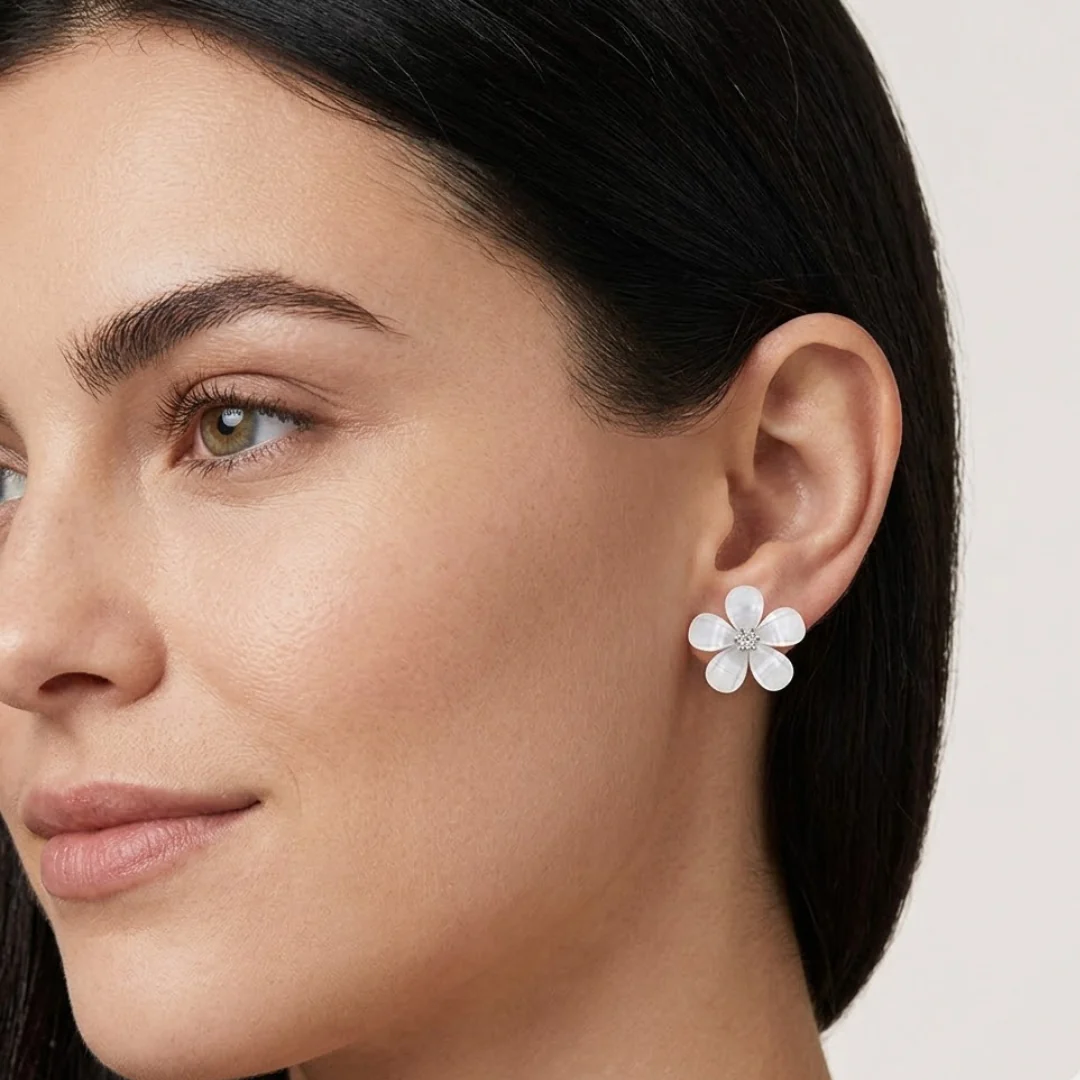 Luna Opal Flower Studs Earrings - Image 2