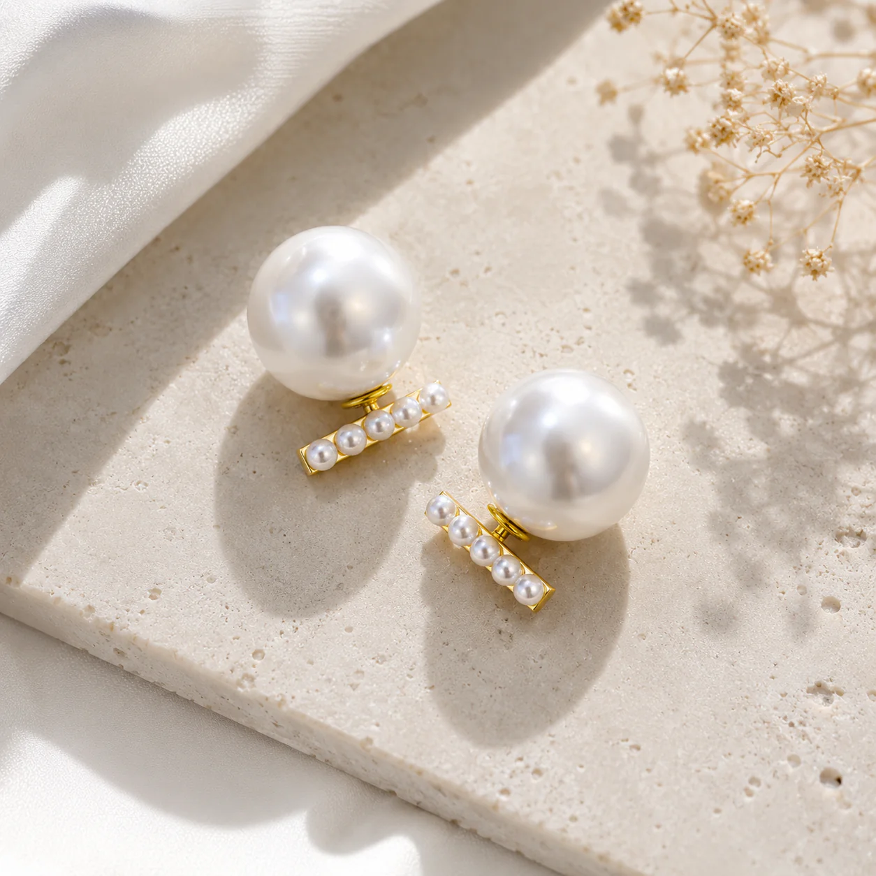 Light Korean Pearl Earrings - Image 4