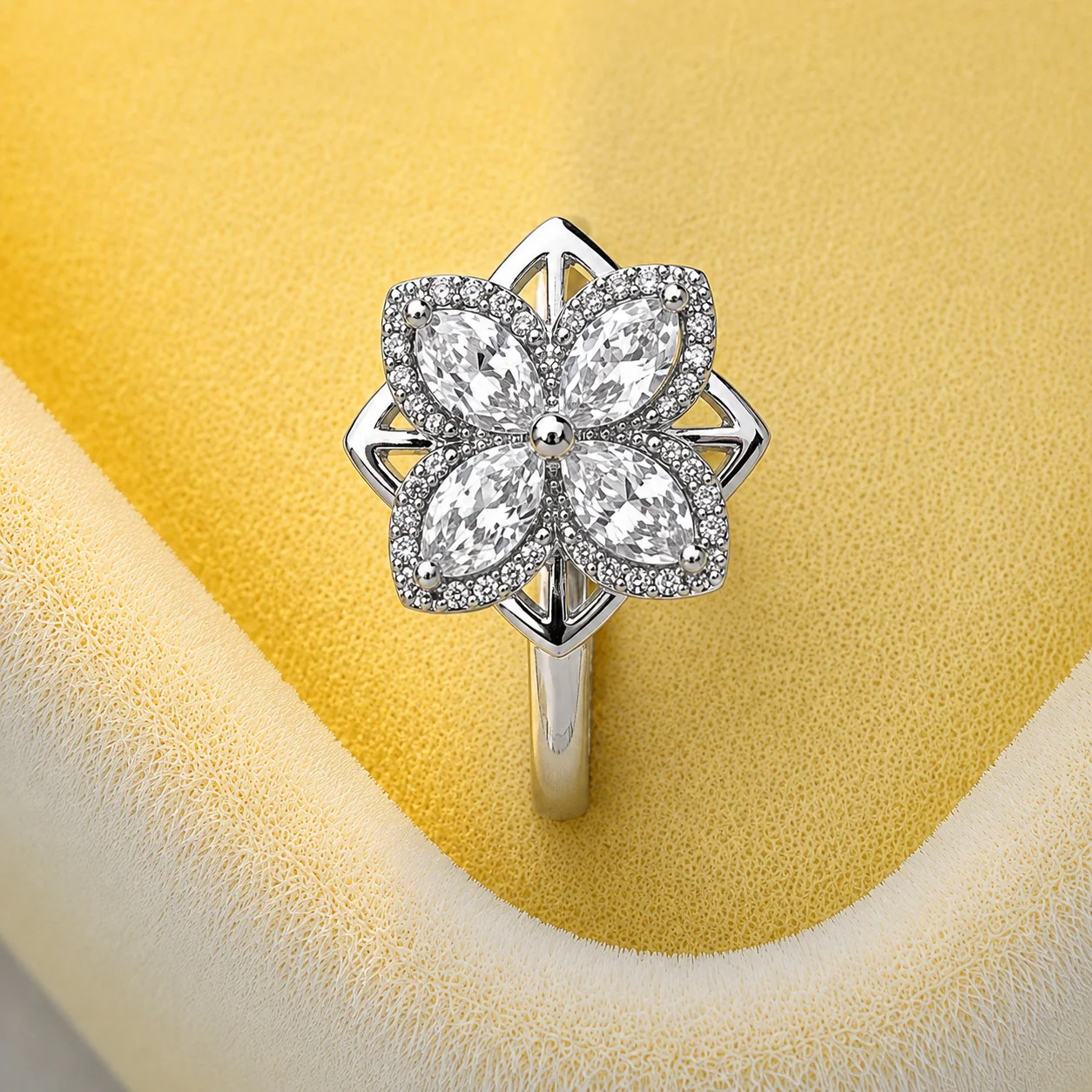 Luxury Four Petal Crystal Flower Ring for Women - Image 2