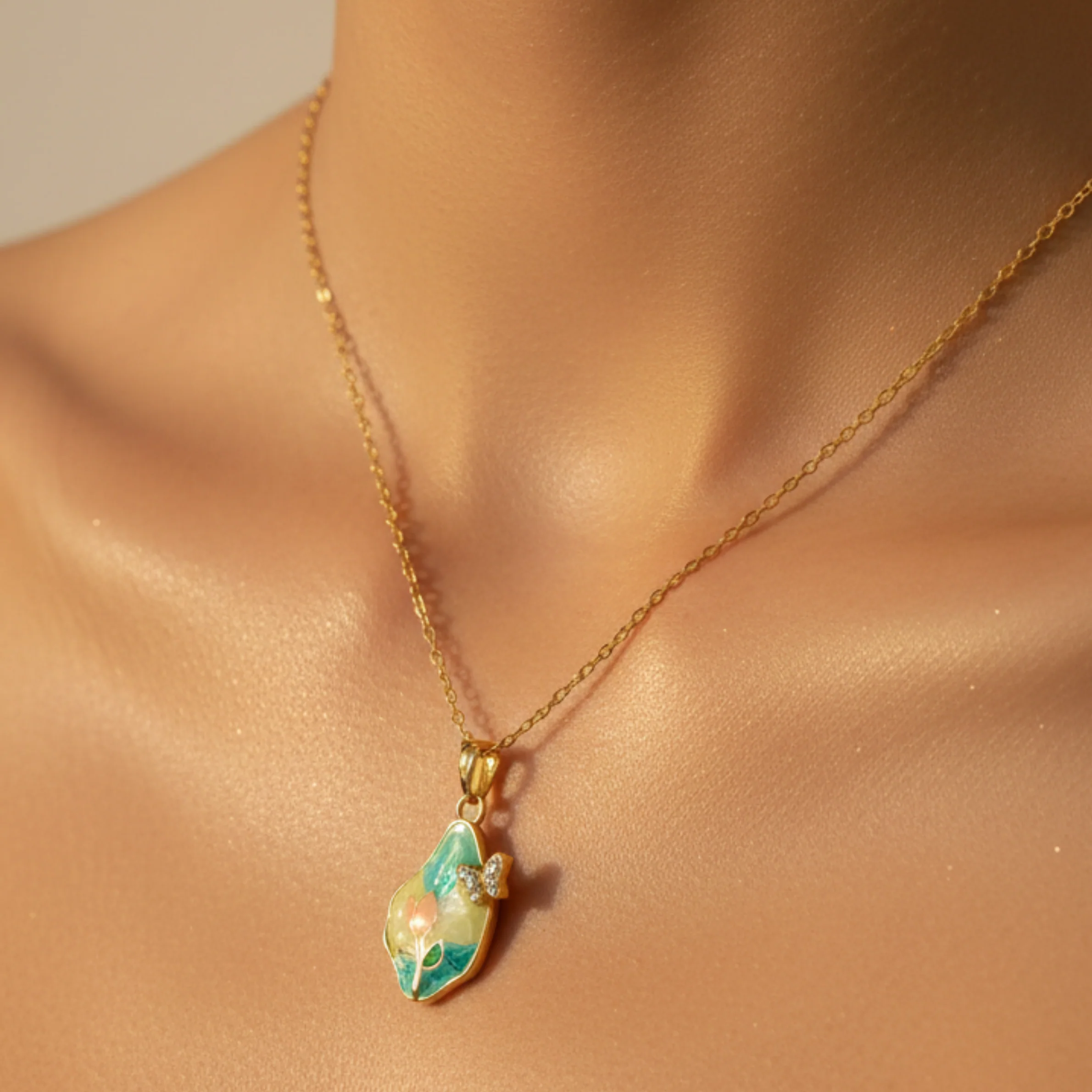 Luxury Pastel Enamel Flower Gold Plated Necklace - Image 2