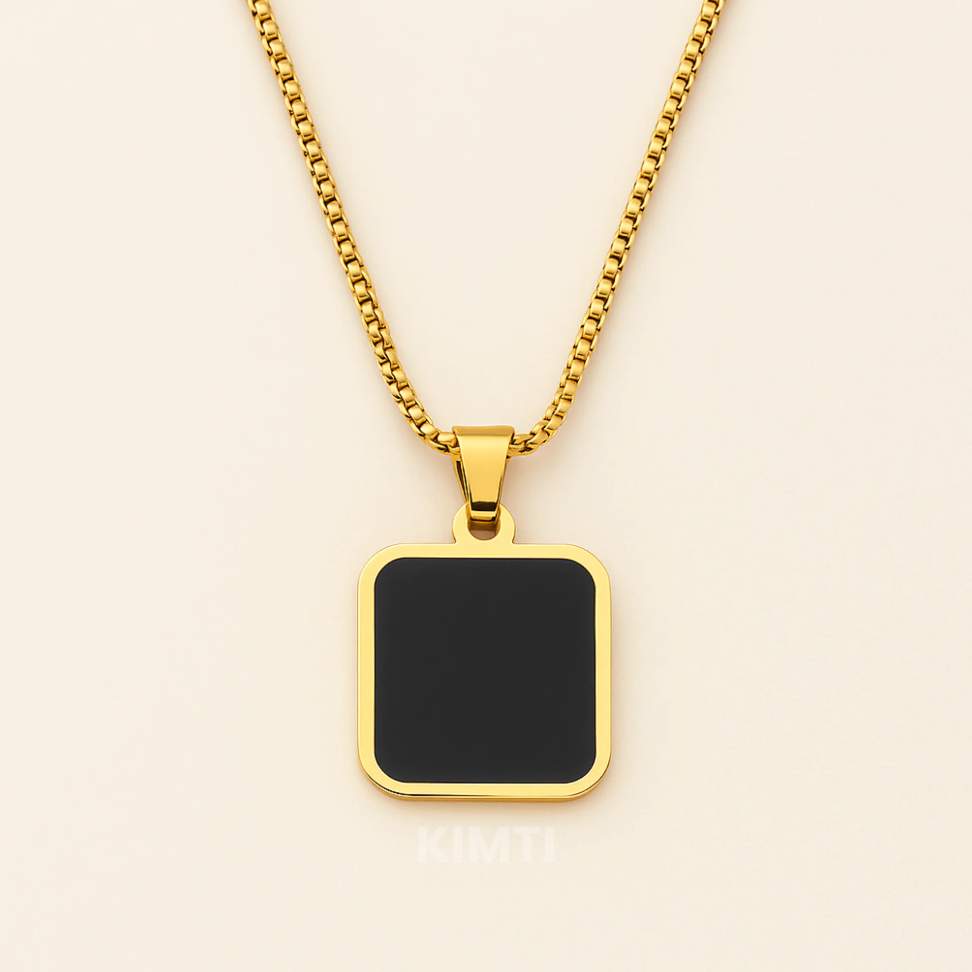 Men-18K Gold Plated Anti Tarnish Black Square Charm Chain - Image 5