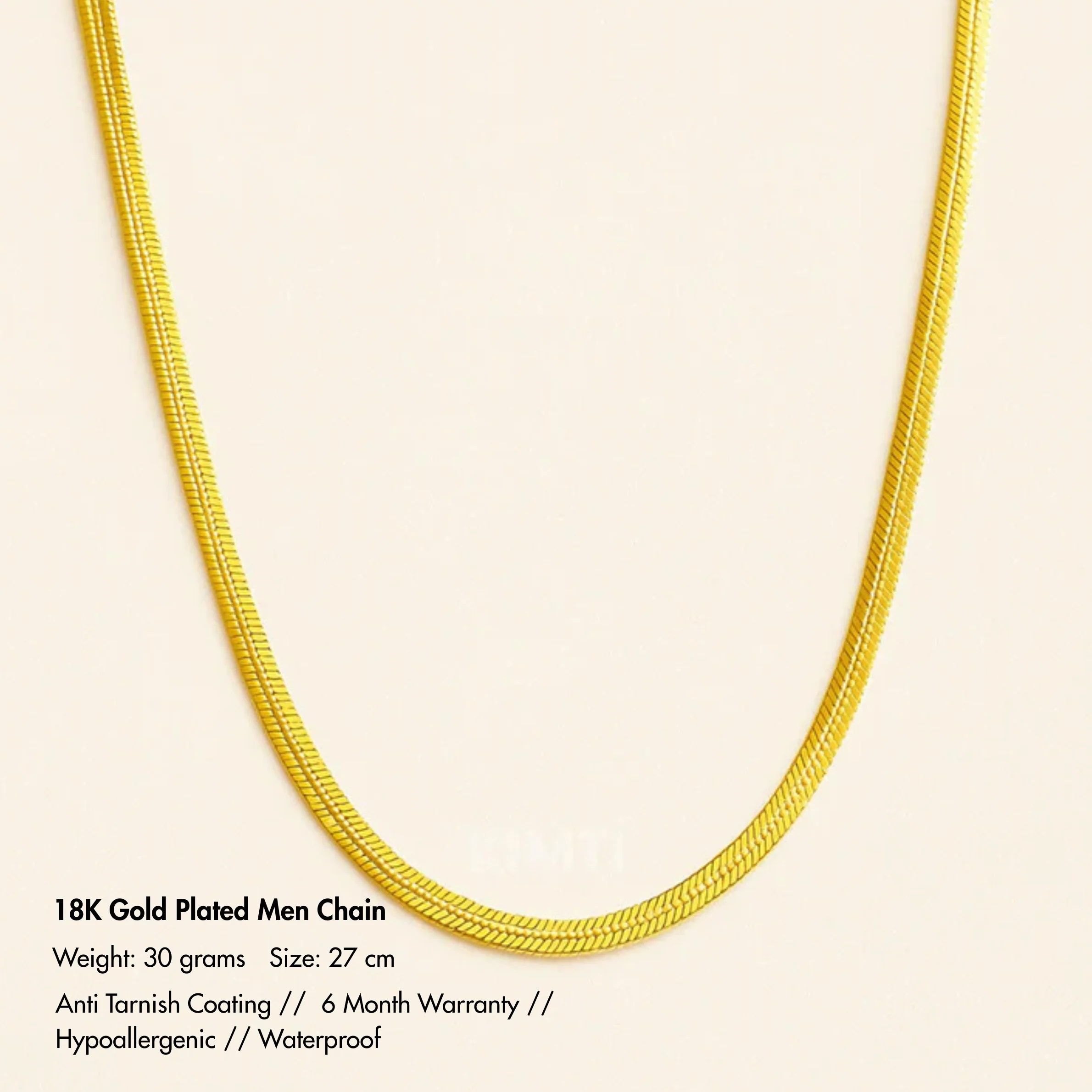 Men-18K Gold Plated Anti Tarnish Medium Size Snake Chain