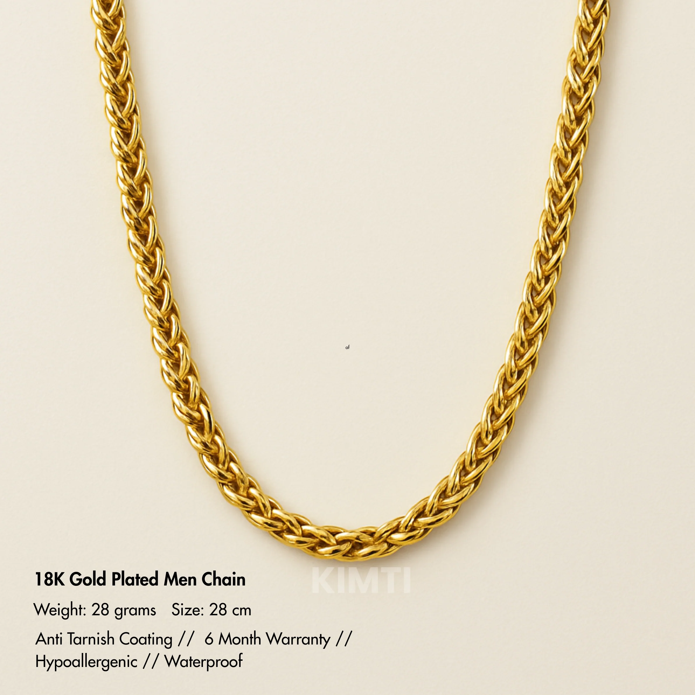Men-18K Gold Plated Anti Tarnish Wheat Chain