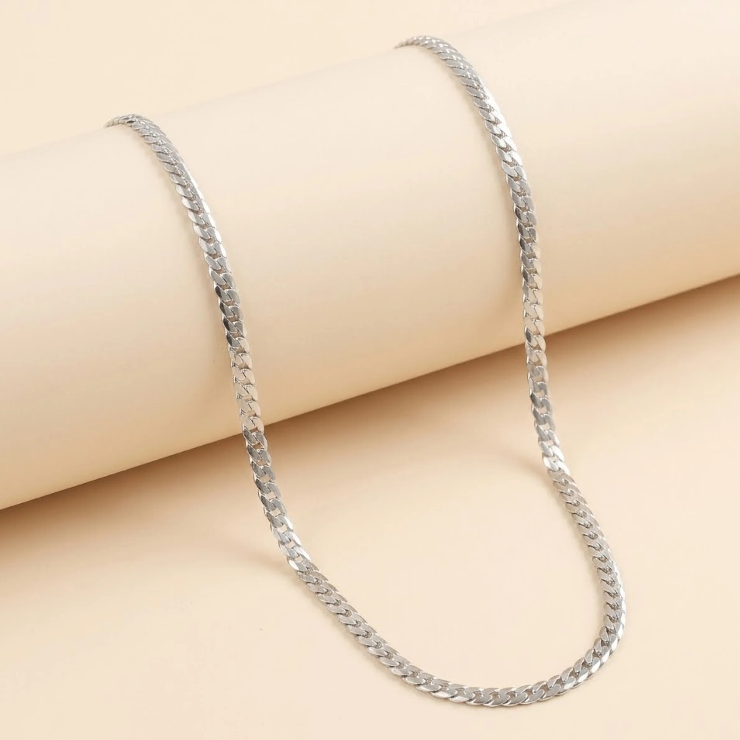 Men-18K Silver Plated Curb Luxe Silver Chain - Image 2