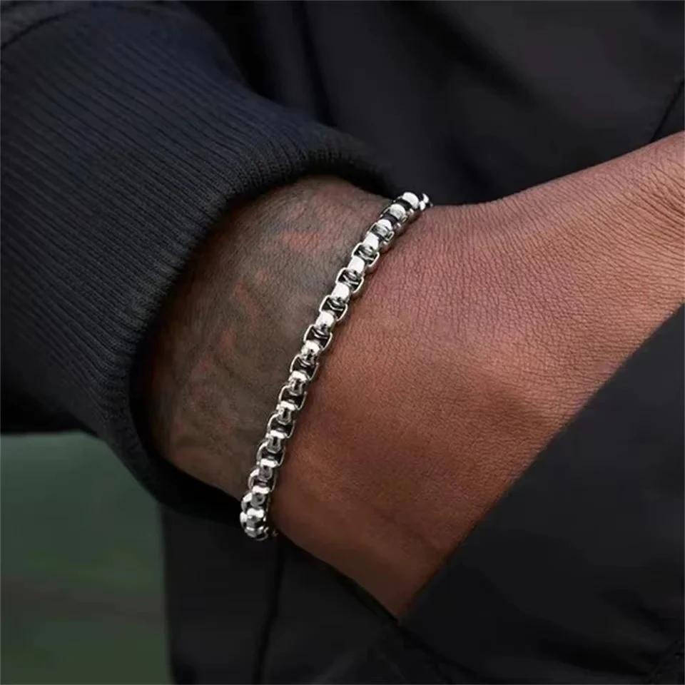 Men - Anti Tarnish Silver Titanium Link Bracelet - Image 2