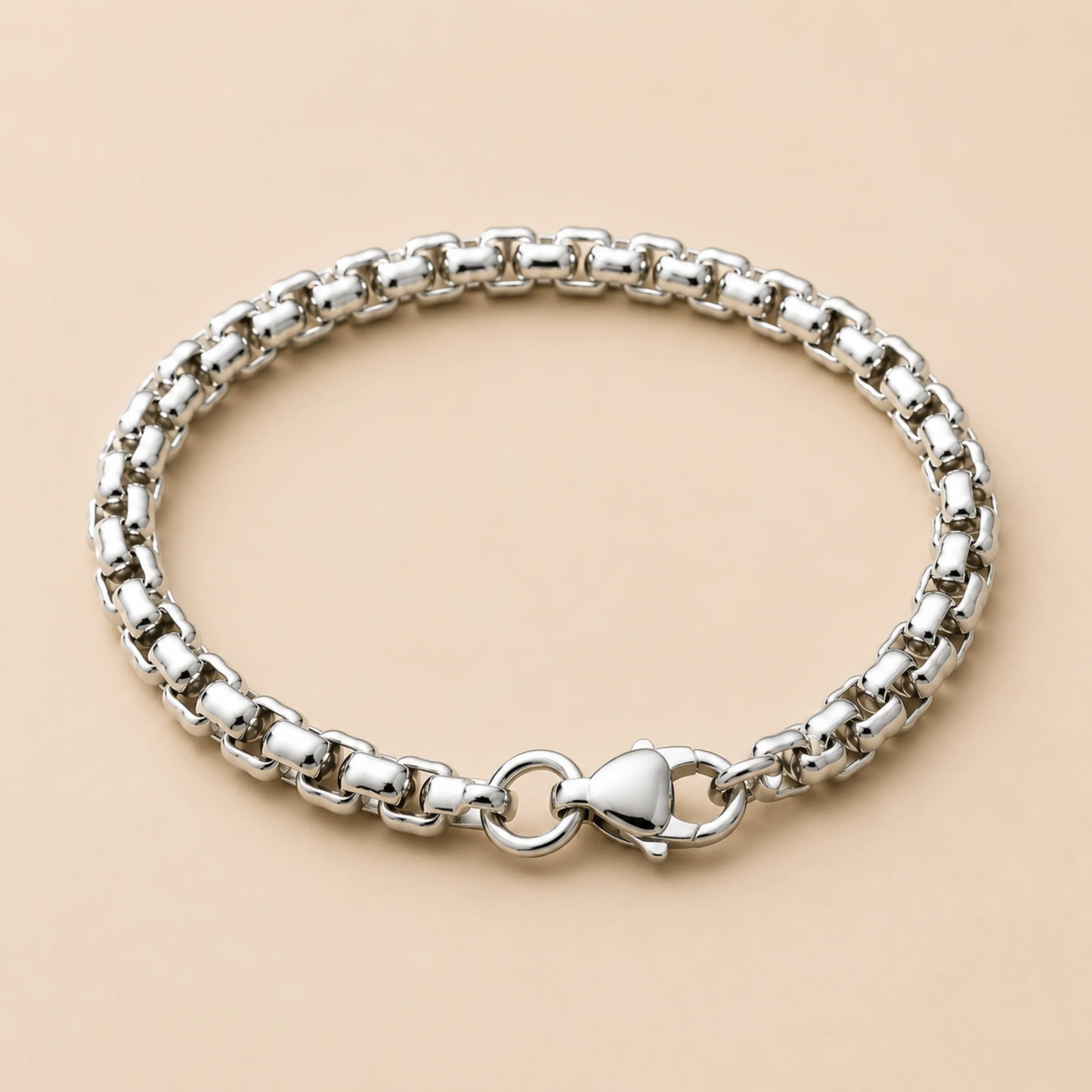 Men - Anti Tarnish Silver Titanium Link Bracelet - Image 3