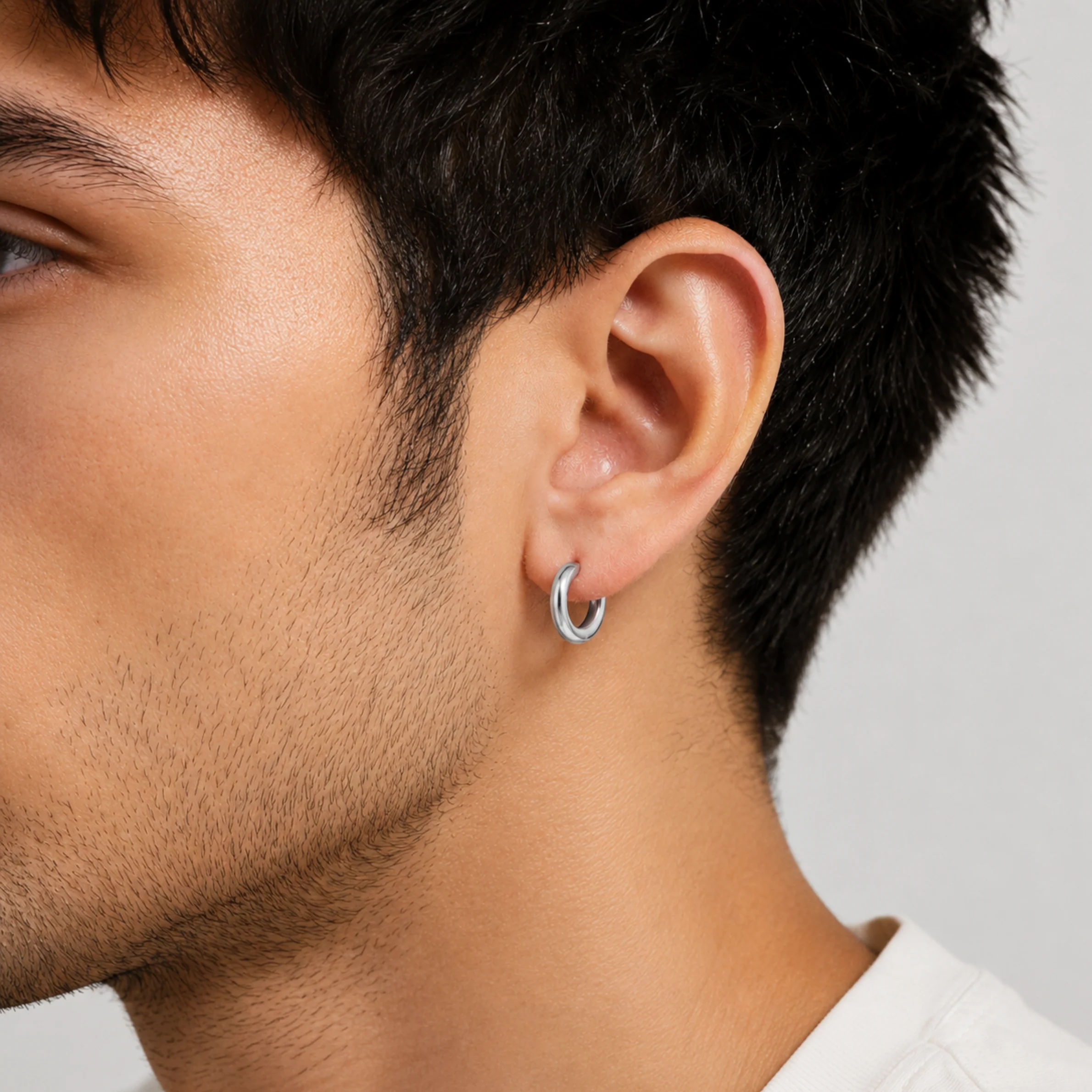 Men - Silver Hoop Earring - One Side - Image 4