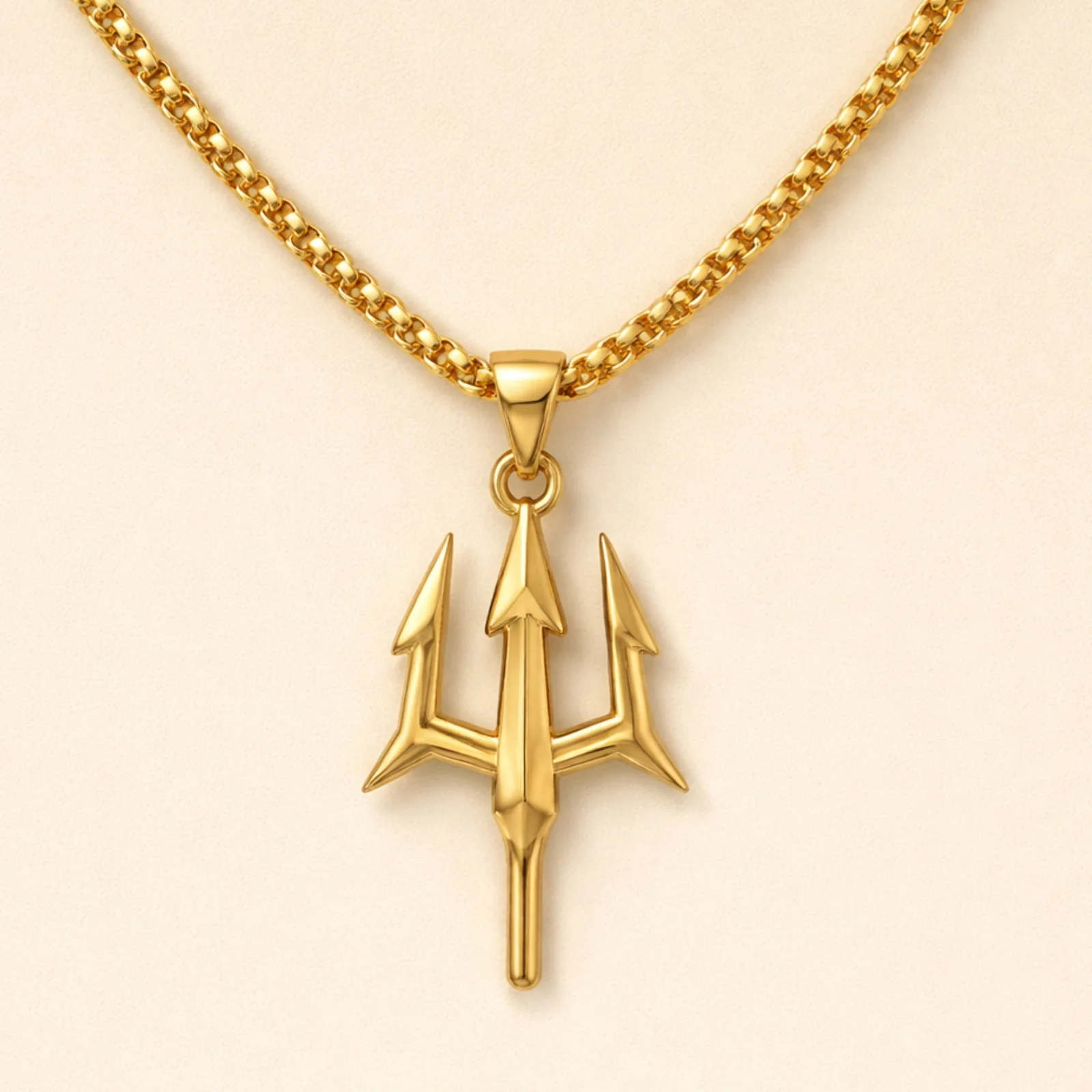 Men - 18K Gold Plated Trishul Pendant Necklace - Image 2