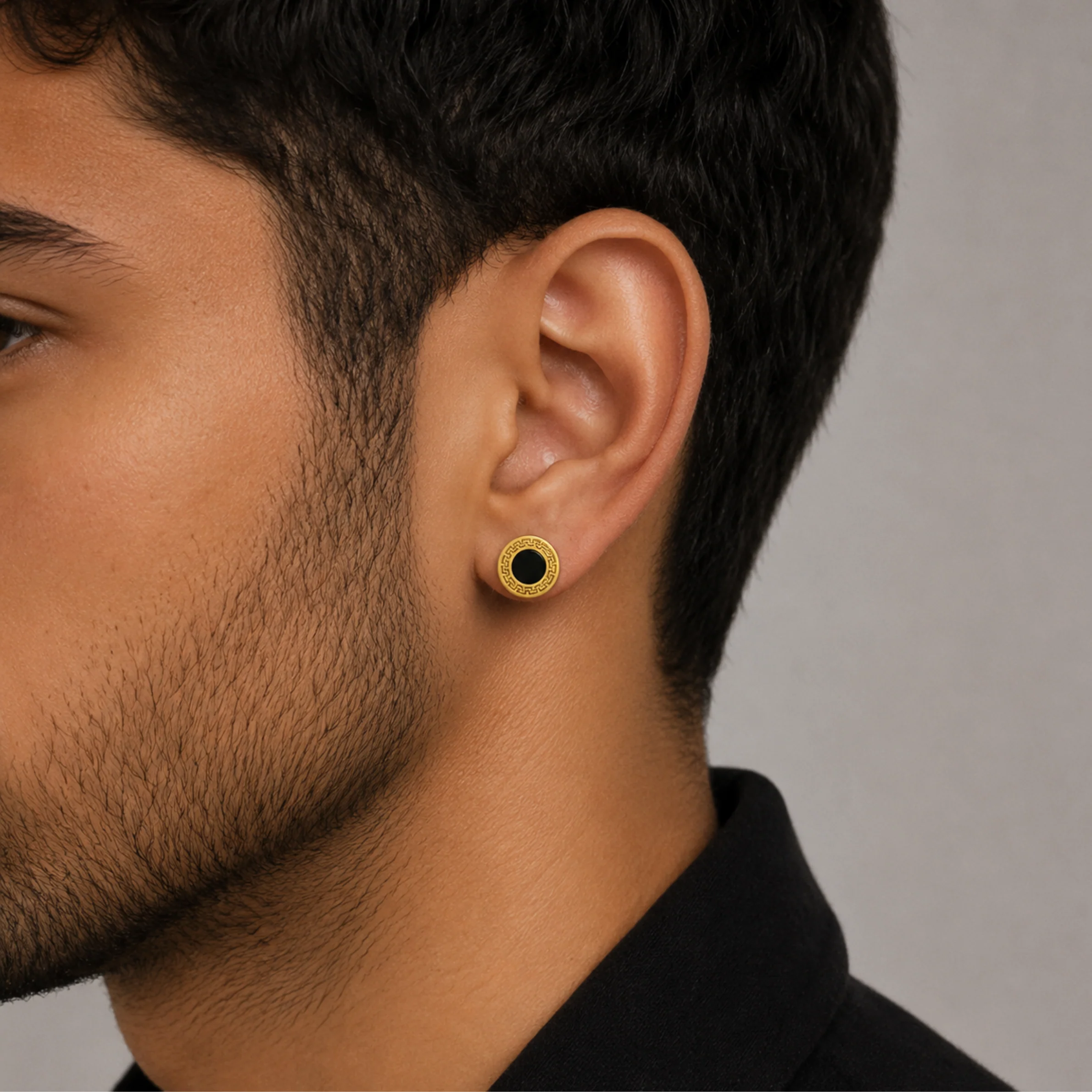 Men - Gold Obsidian Charm Earring - Image 3