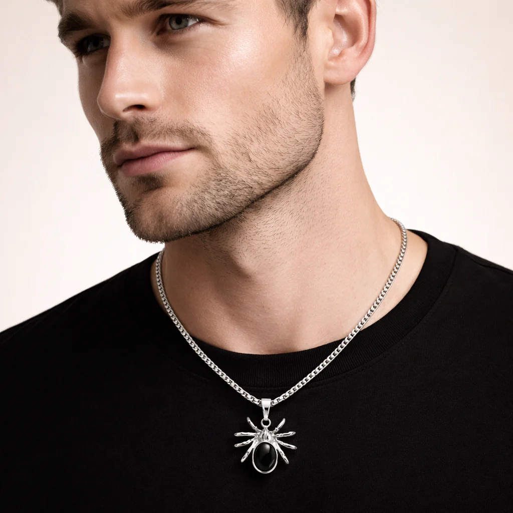 Men - Midnight Arachnid Pendant Necklace - Image 2