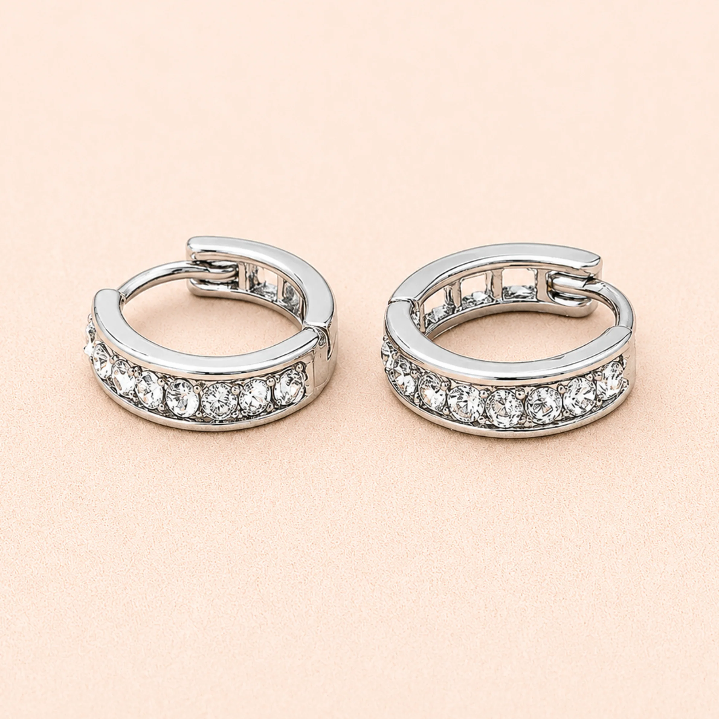 Men - Silver Zircon Shining Hoop Earring - Image 2