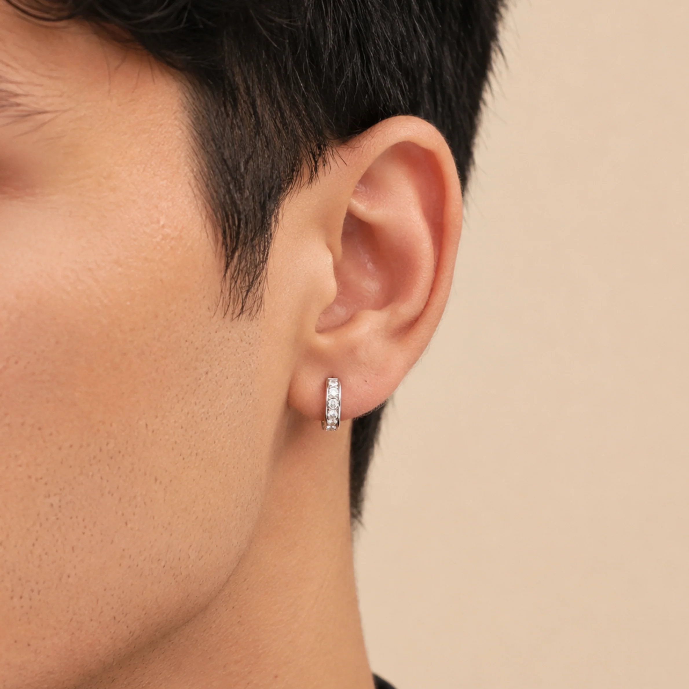 Men - Silver Zircon Shining Hoop Earring - Image 3