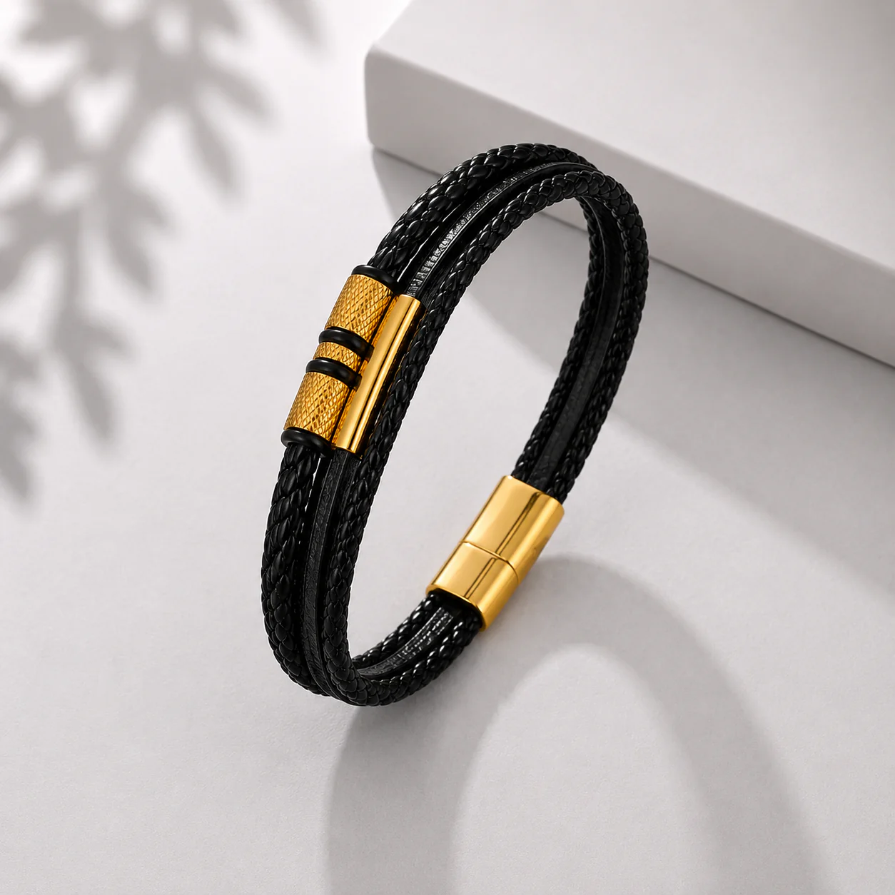 Men - Titan Gold Leather Bracelet