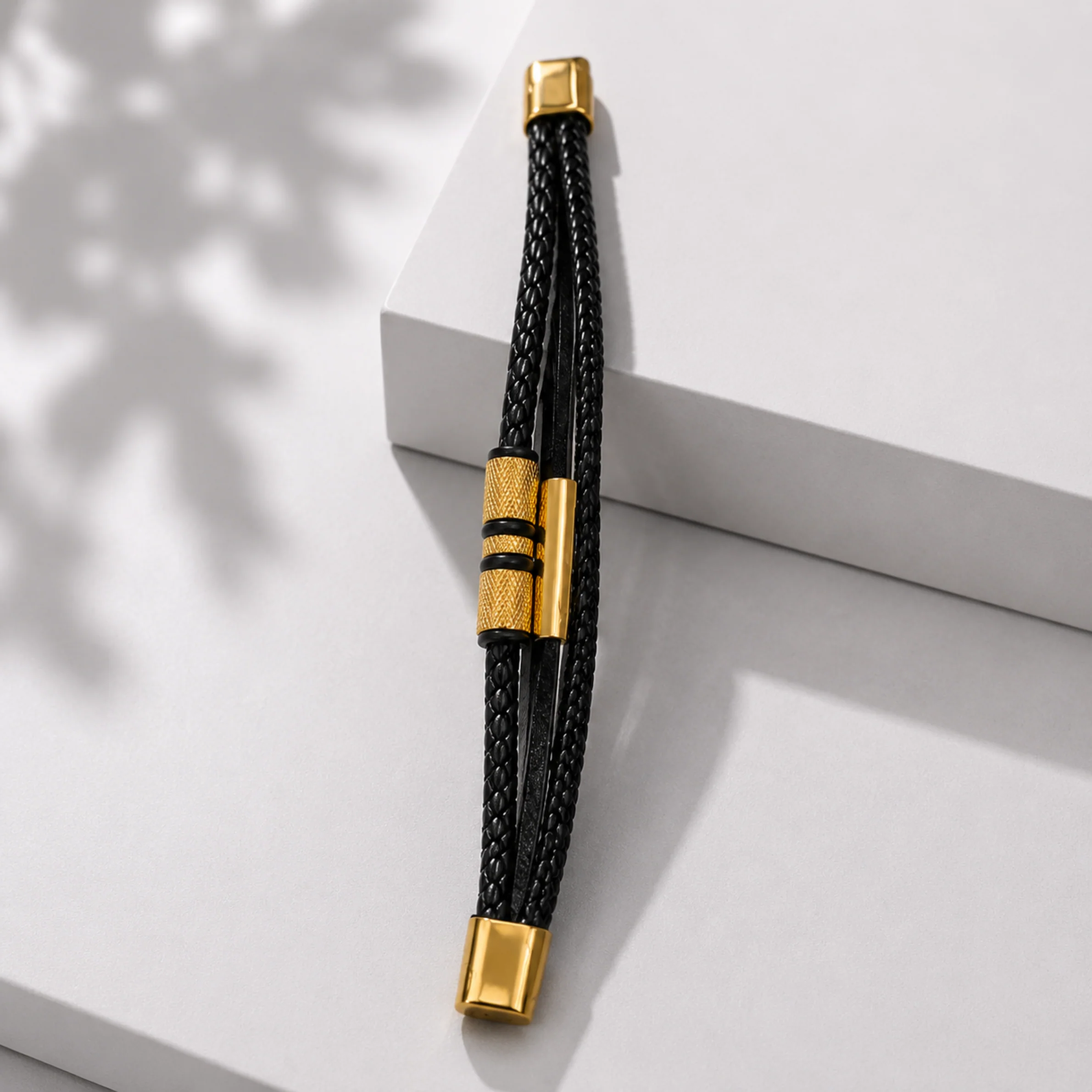 Men - Titan Gold Leather Bracelet - Image 3
