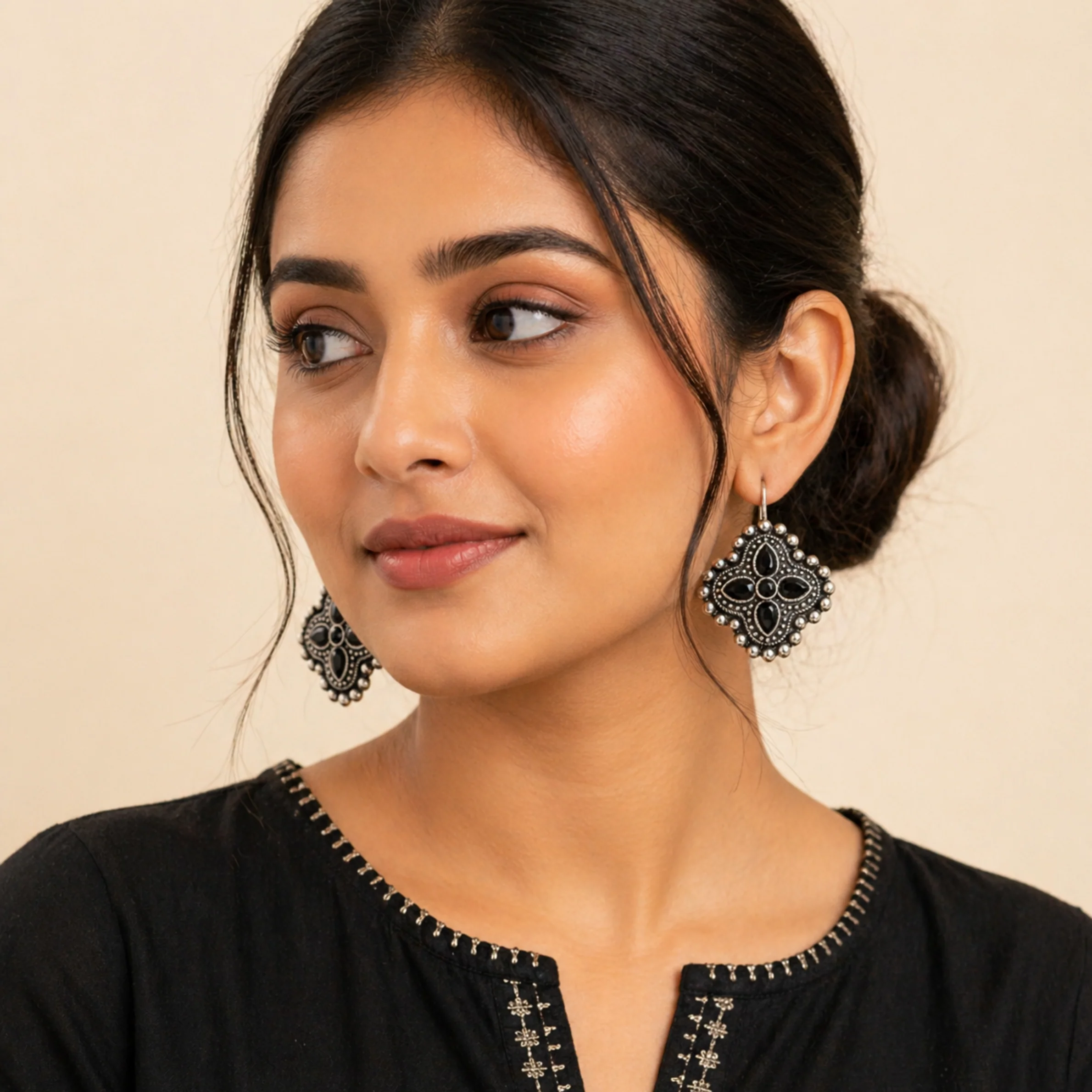Midnight Maharani Oxidised Earrings - Image 2