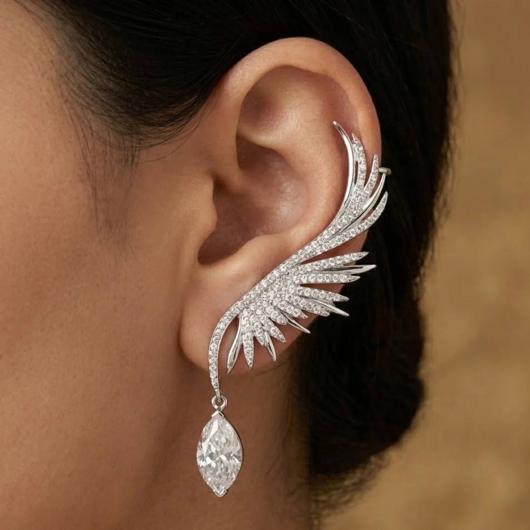 Sparkling Wing-Shaped Statement Earrings - Image 2