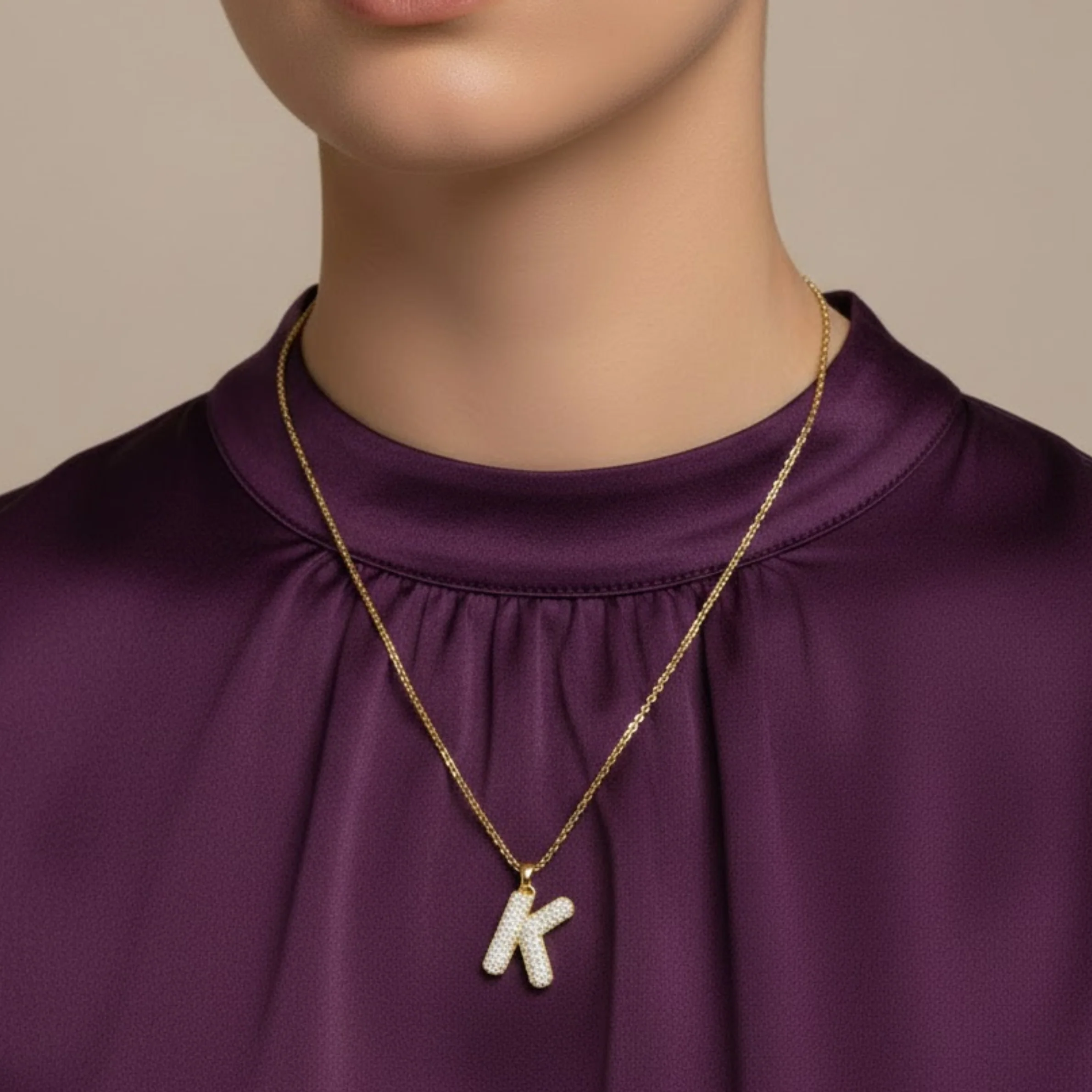 Minimal 18K Gold Plated K Letter Necklace - Image 3