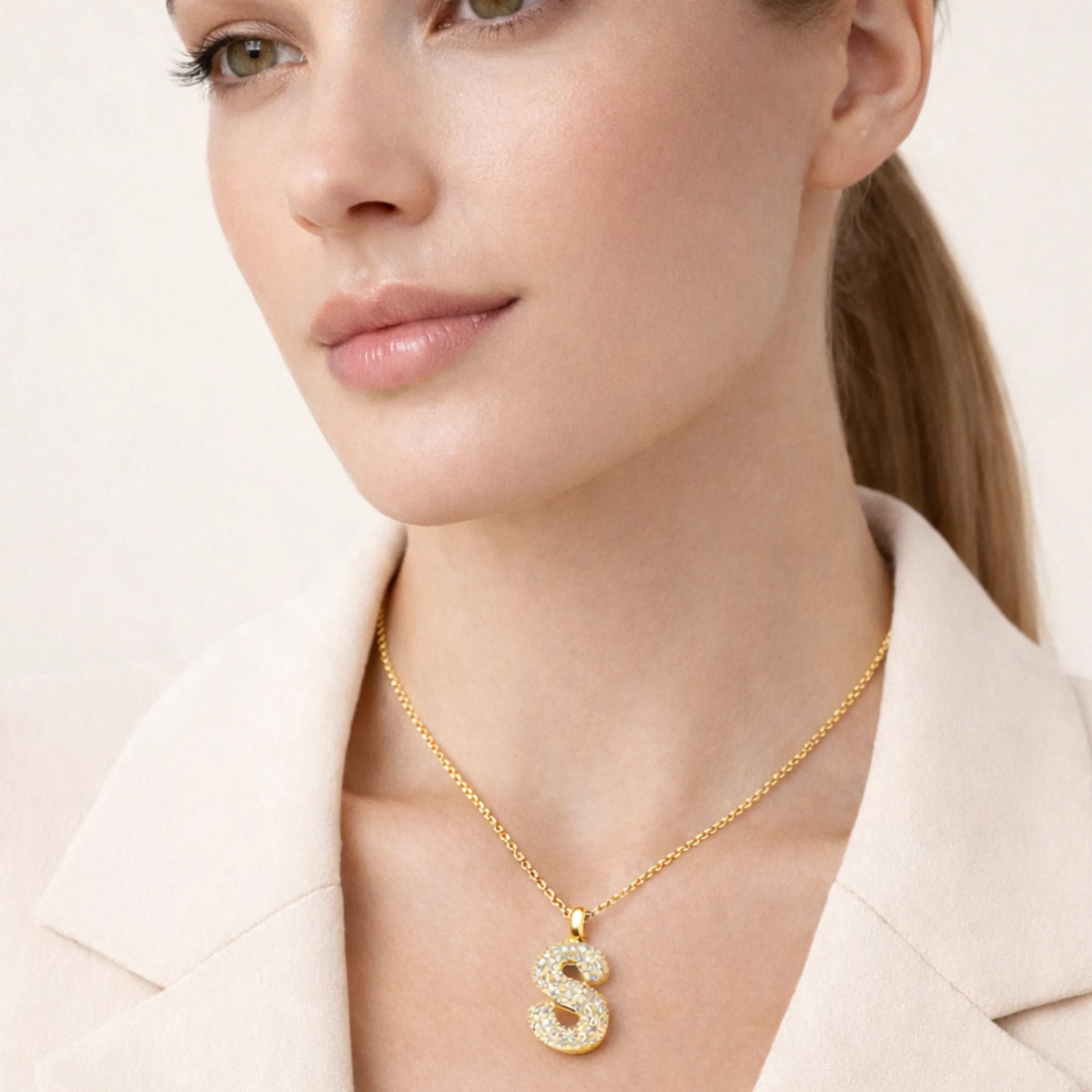 Sparkling 18K Gold Plated S Letter Necklace - Image 3