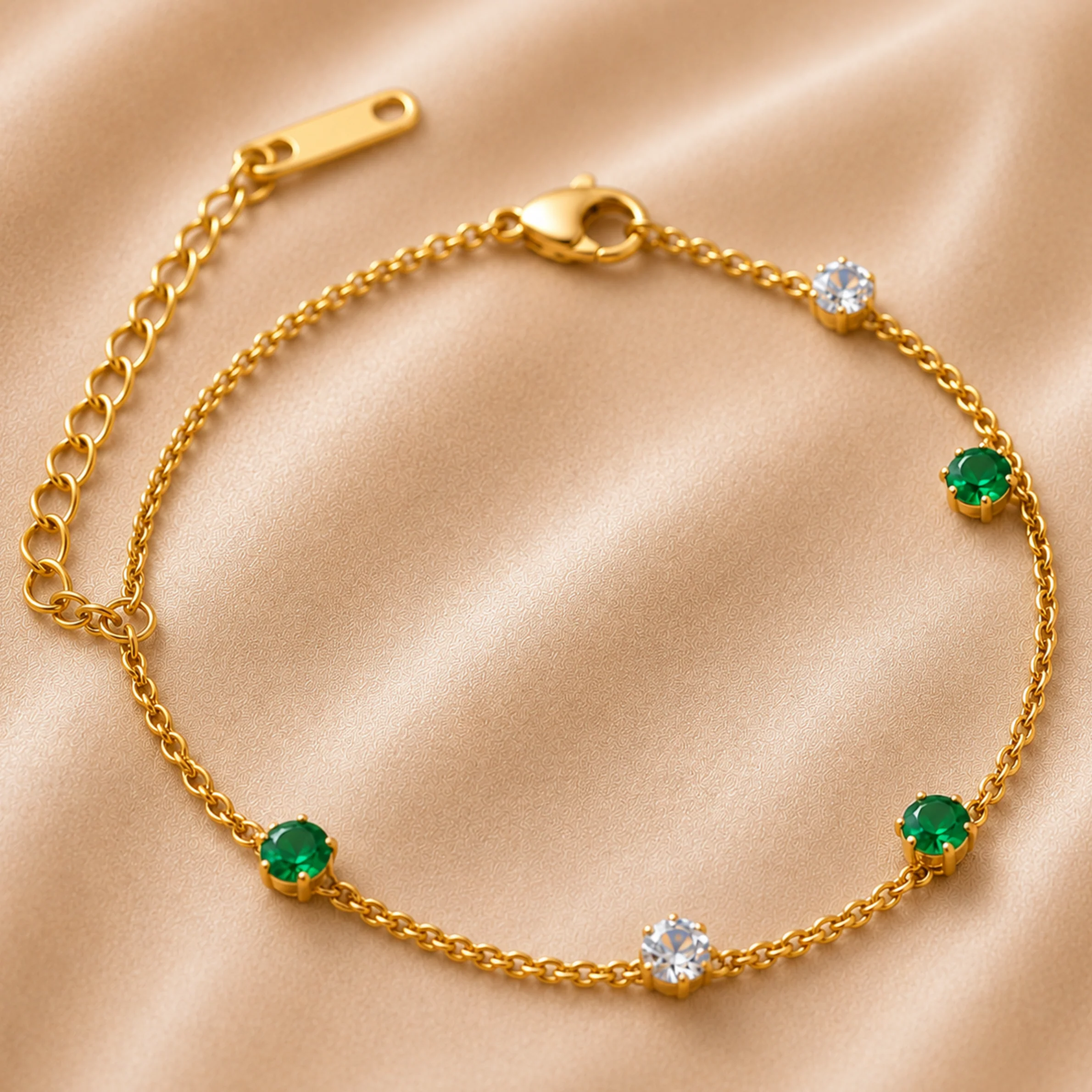 Minimal Green Stone Gold Chain Bracelet - Image 2