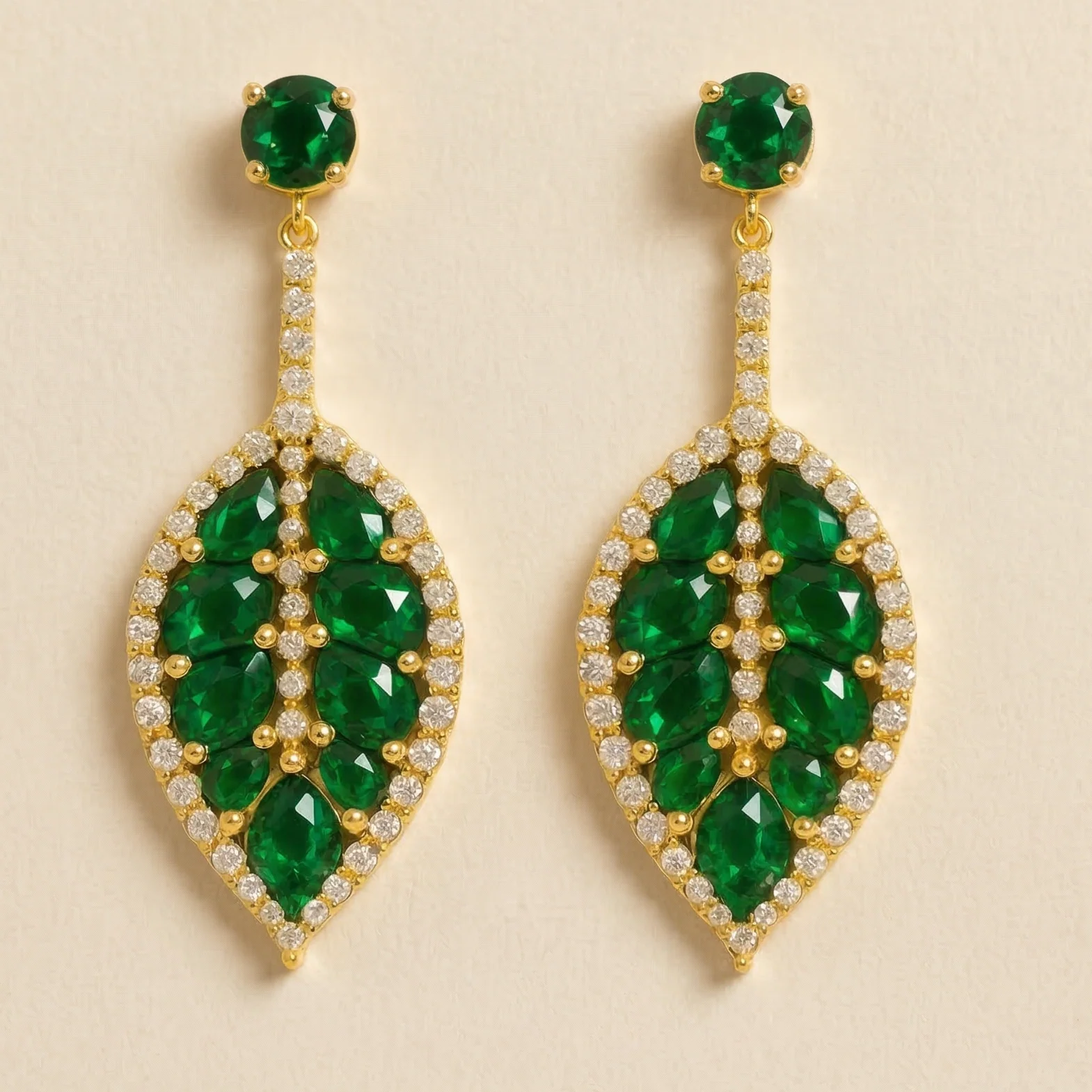 Green Emerald Leaf Earrings