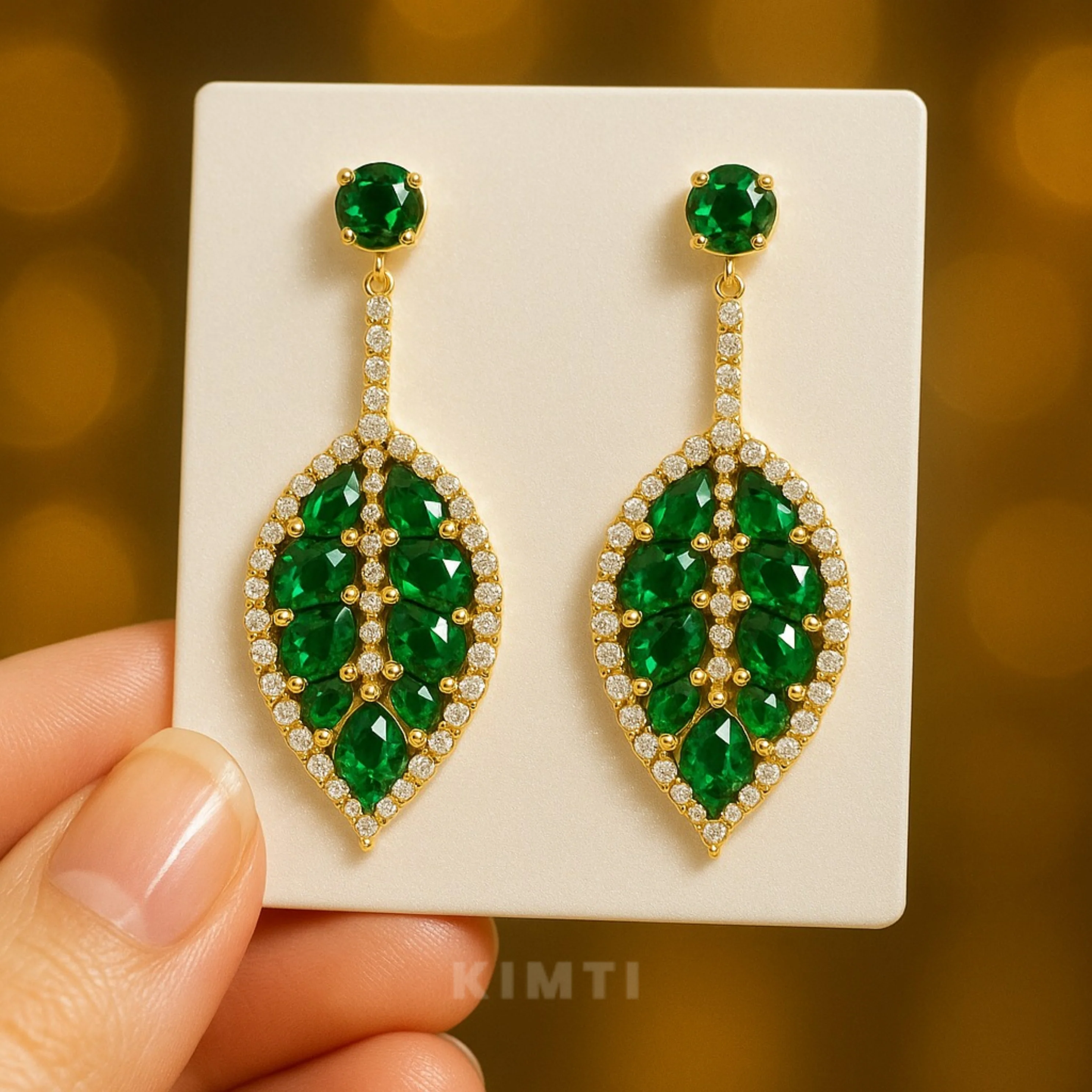 Green Emerald Leaf Earrings - Image 3
