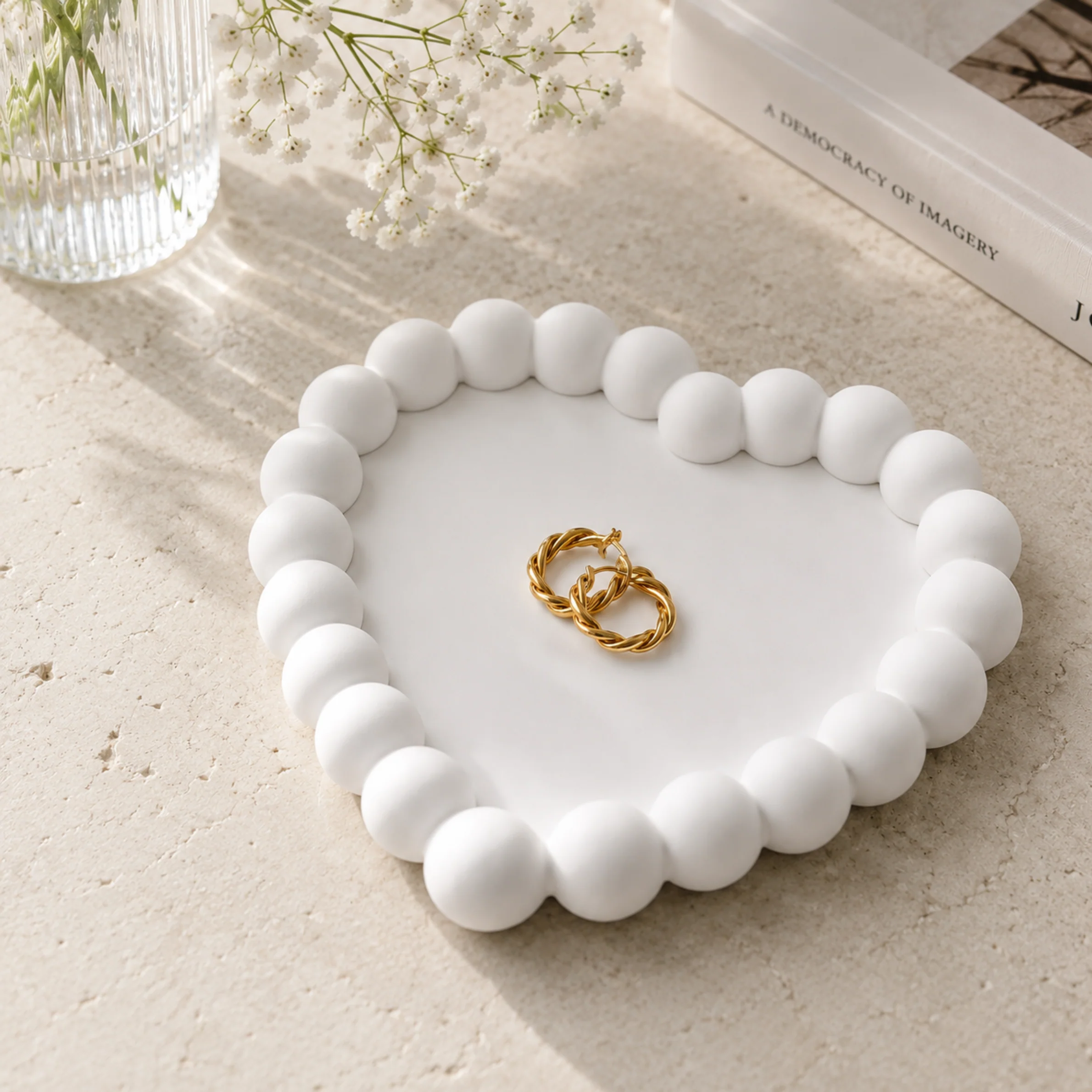 Minimalist White Heart Jewelry Organizer Tray - Image 2